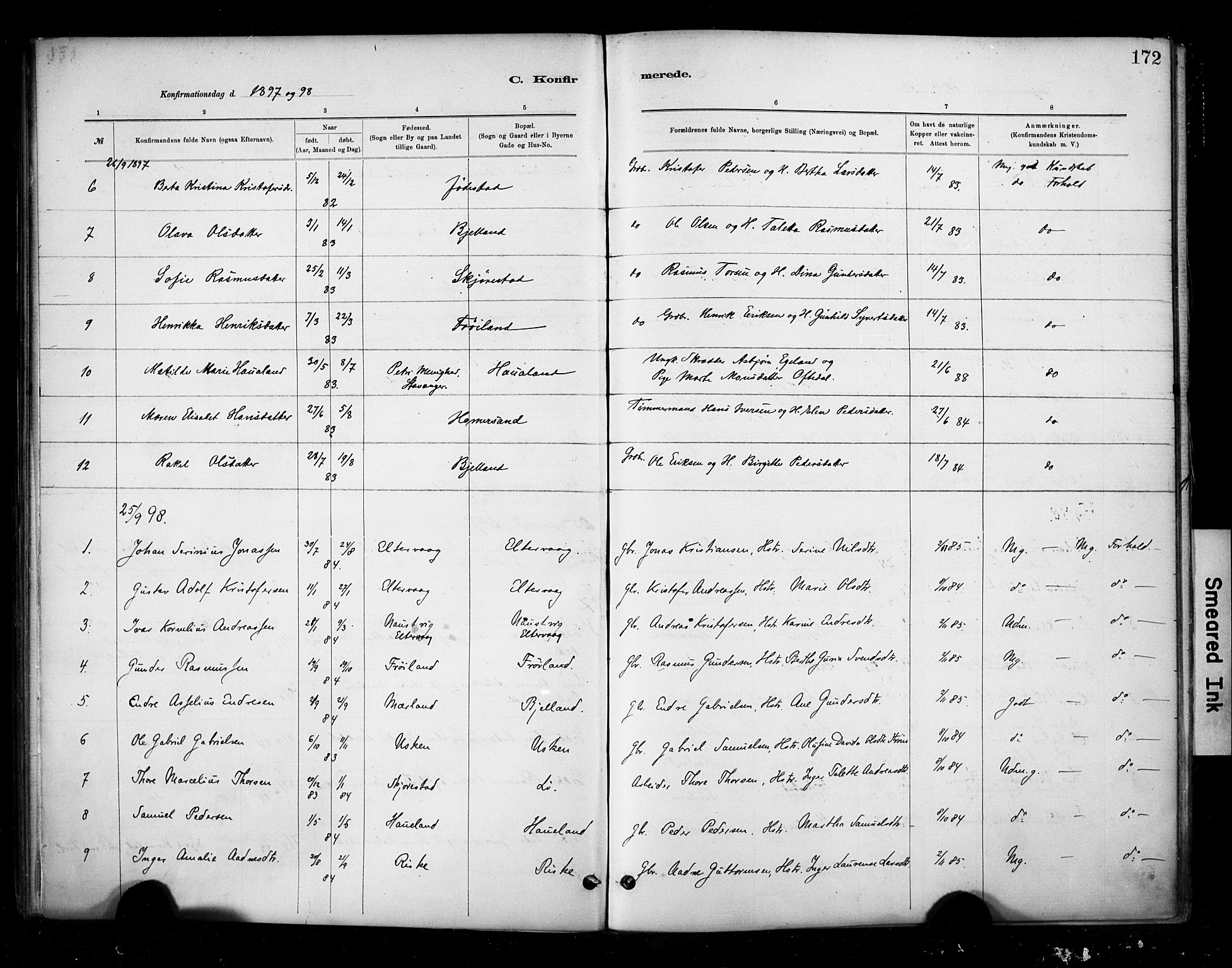 Hetland sokneprestkontor, AV/SAST-A-101826/30/30BA/L0010: Parish register (official) no. A 10, 1882-1925, p. 172