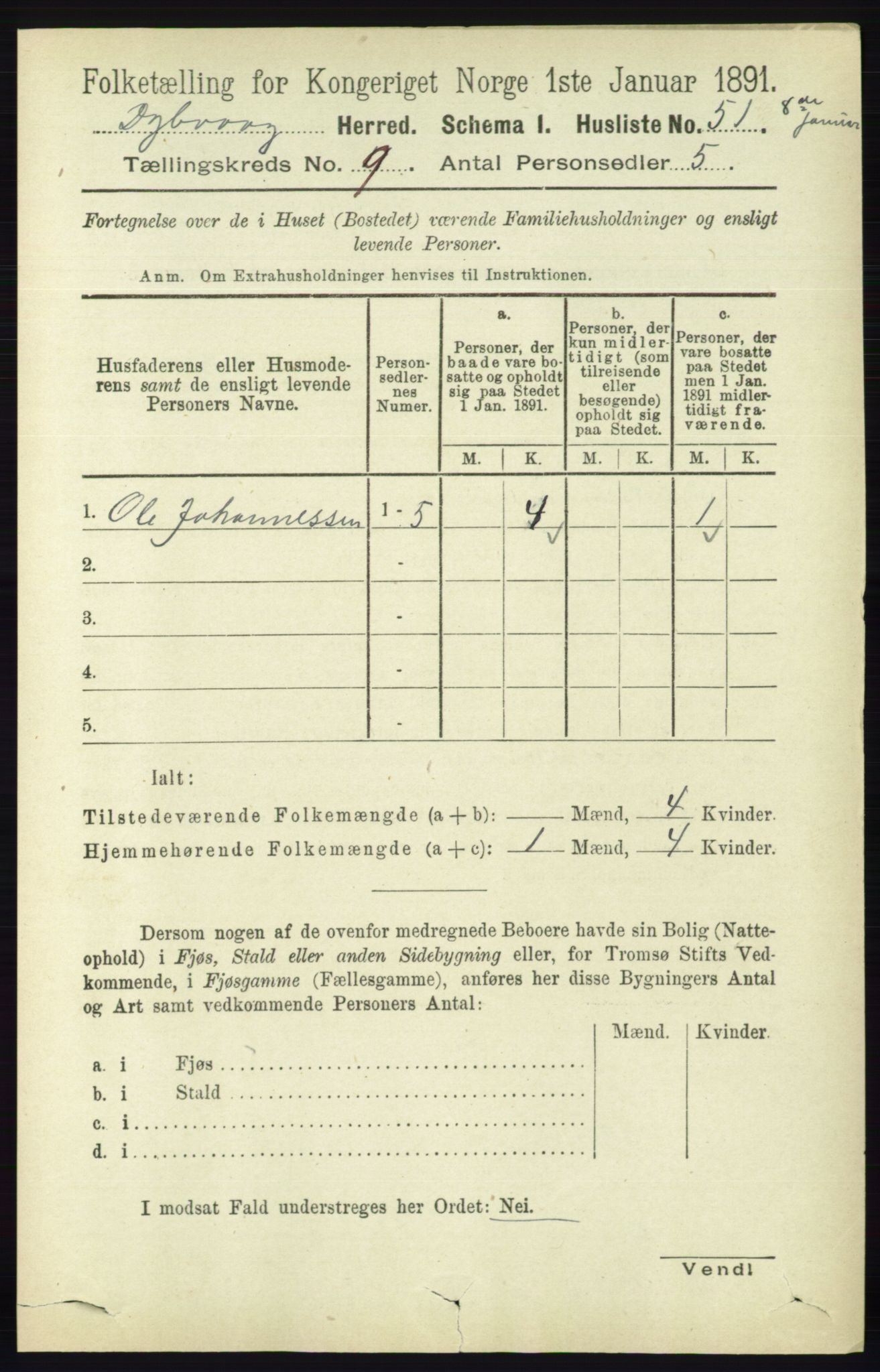 RA, 1891 census for 0915 Dypvåg, 1891, p. 3272