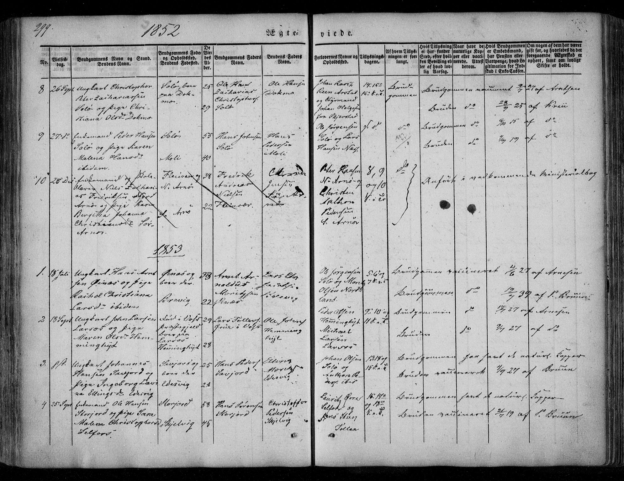 Ministerialprotokoller, klokkerbøker og fødselsregistre - Nordland, AV/SAT-A-1459/846/L0644: Parish register (official) no. 846A02, 1837-1872, p. 299