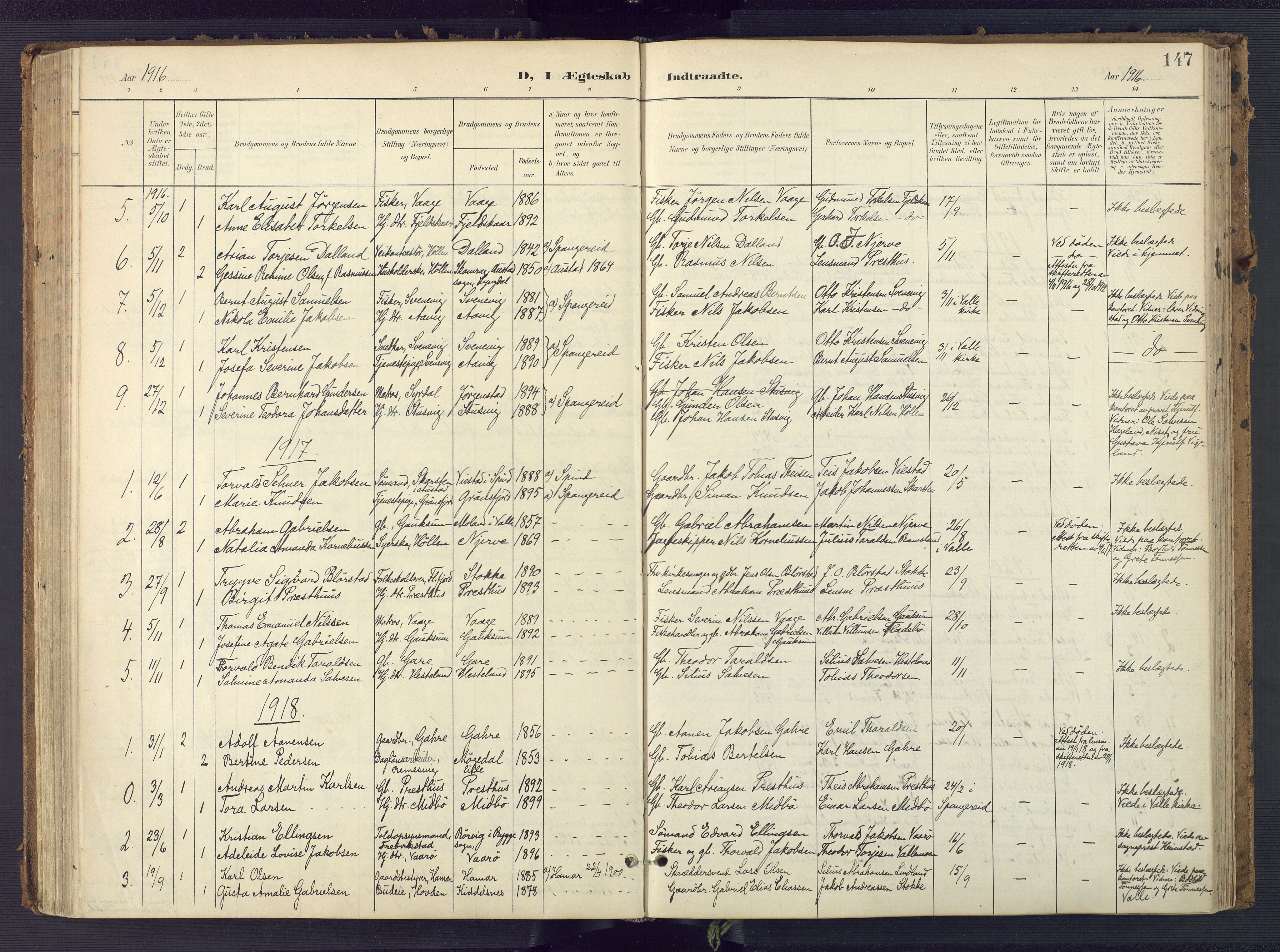 Sør-Audnedal sokneprestkontor, AV/SAK-1111-0039/F/Fa/Faa/L0005: Parish register (official) no. A 5, 1900-1923, p. 147