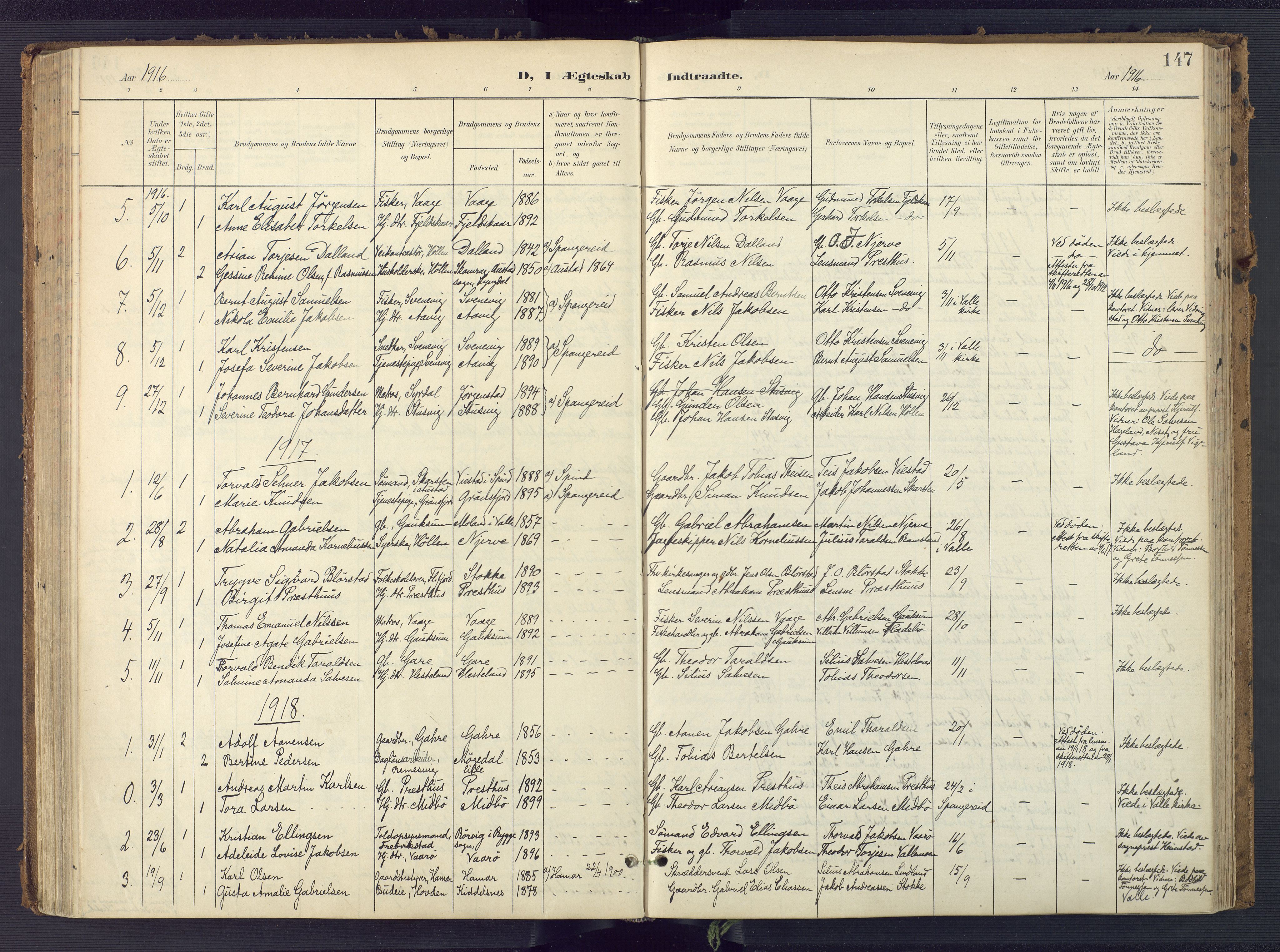 Sør-Audnedal sokneprestkontor, SAK/1111-0039/F/Fa/Faa/L0005: Parish register (official) no. A 5, 1900-1923, p. 147