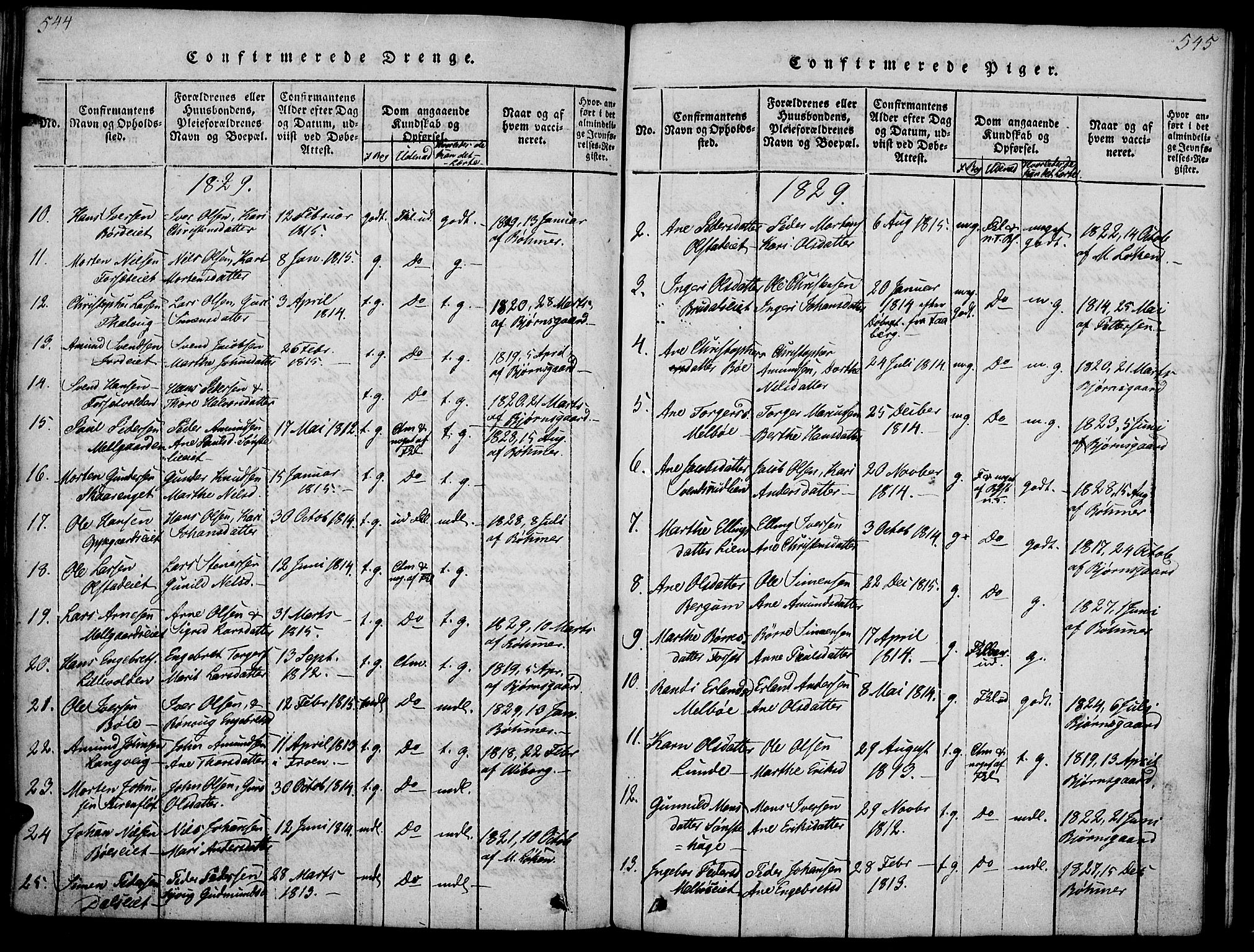 Gausdal prestekontor, AV/SAH-PREST-090/H/Ha/Haa/L0005: Parish register (official) no. 5, 1817-1829, p. 544-545