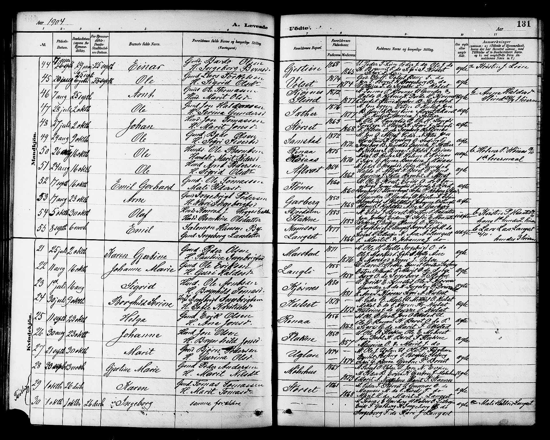 Ministerialprotokoller, klokkerbøker og fødselsregistre - Sør-Trøndelag, SAT/A-1456/695/L1157: Parish register (copy) no. 695C08, 1889-1913, p. 131