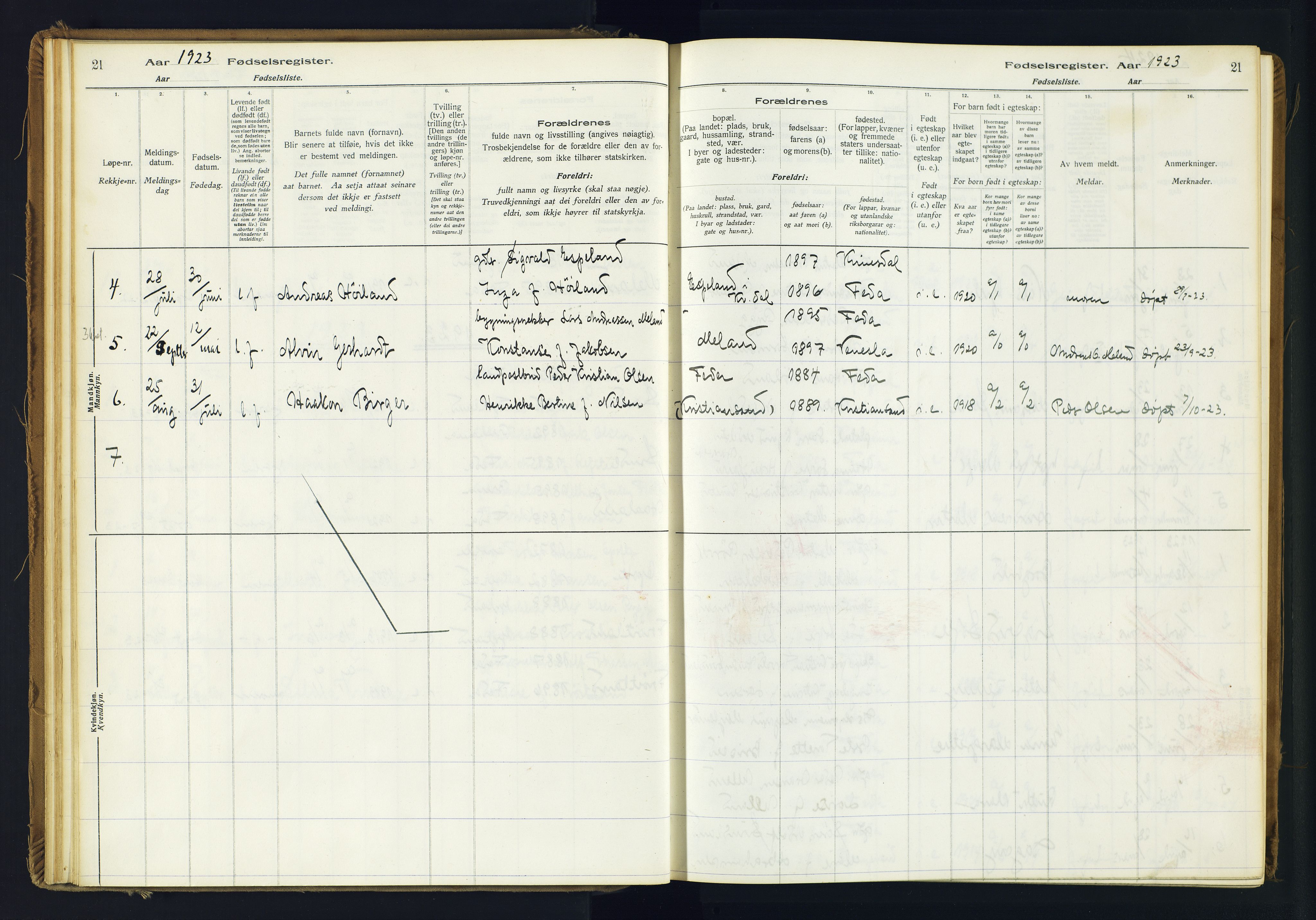 Kvinesdal sokneprestkontor, AV/SAK-1111-0026/J/Ja/L0005: Birth register no. 5, 1916-1982, p. 21