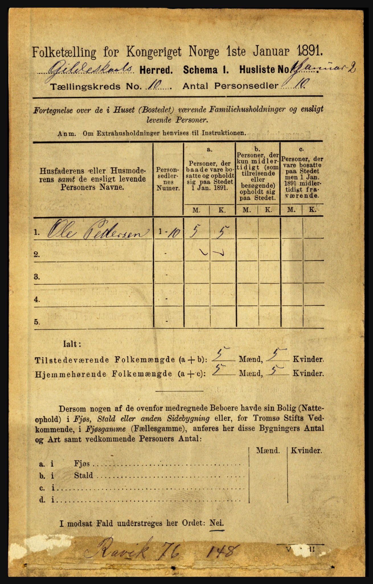 RA, 1891 census for 1838 Gildeskål, 1891, p. 2898