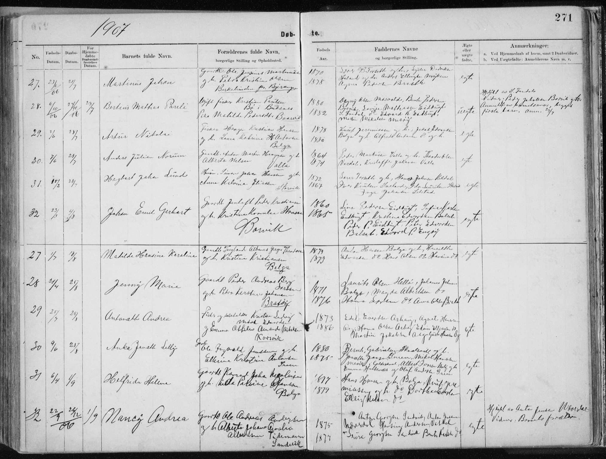 Ministerialprotokoller, klokkerbøker og fødselsregistre - Nordland, AV/SAT-A-1459/843/L0636: Parish register (copy) no. 843C05, 1884-1909, p. 271