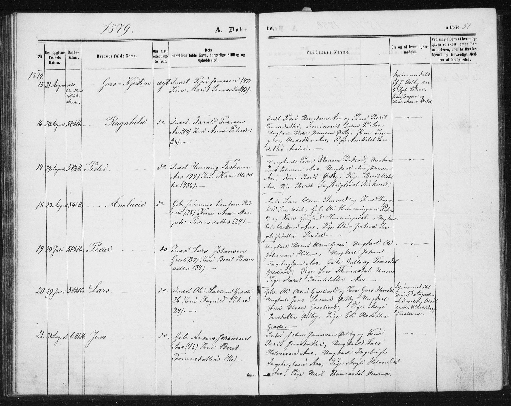 Ministerialprotokoller, klokkerbøker og fødselsregistre - Sør-Trøndelag, SAT/A-1456/698/L1166: Parish register (copy) no. 698C03, 1861-1887, p. 51