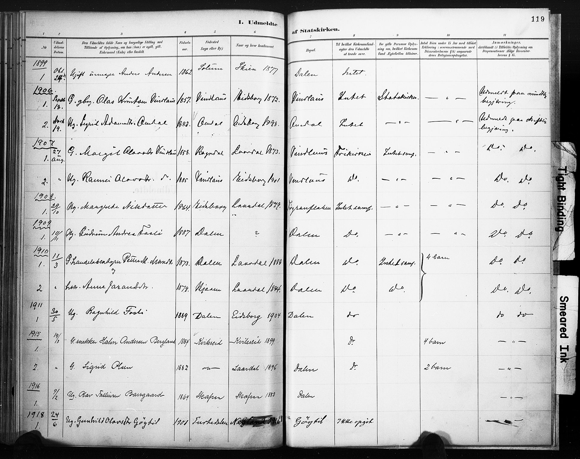 Lårdal kirkebøker, SAKO/A-284/F/Fb/L0002: Parish register (official) no. II 2, 1887-1918, p. 119