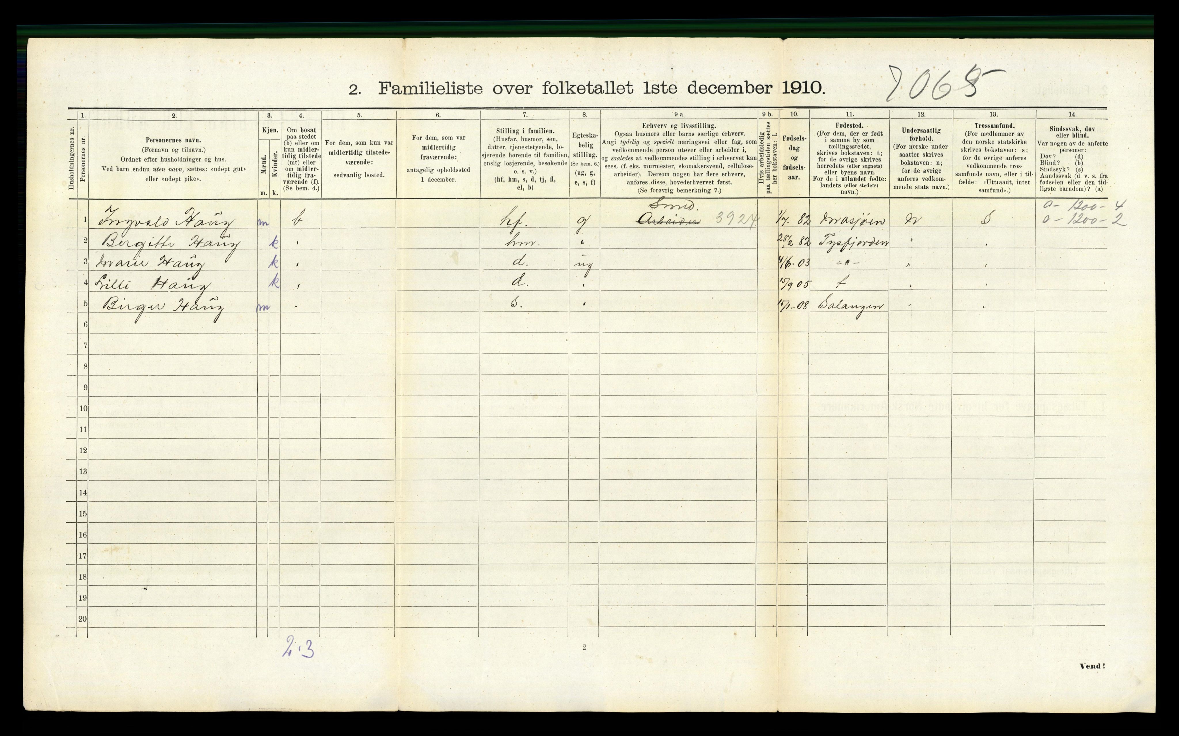 RA, 1910 census for Narvik, 1910, p. 1922