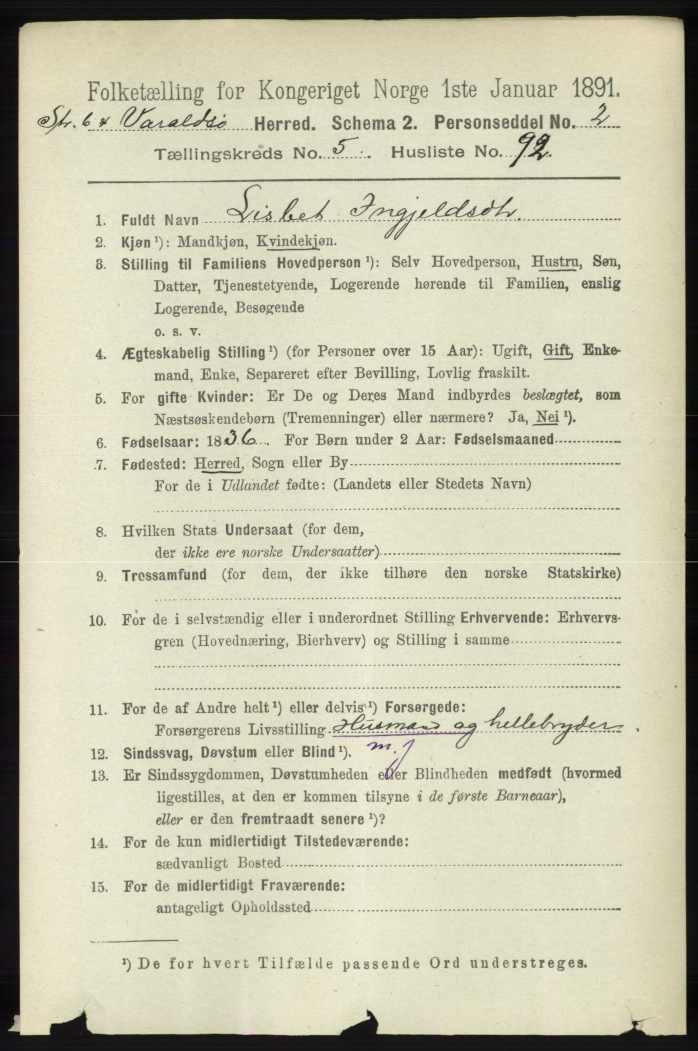 RA, 1891 census for 1226 Strandebarm og Varaldsøy, 1891, p. 2396