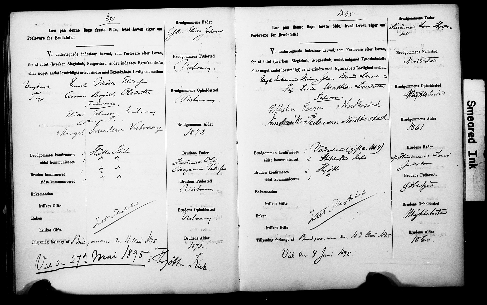 Uten arkivreferanse**, SAT/-: Banns register no. 1 /2 (Trøgstad), 1891-1895