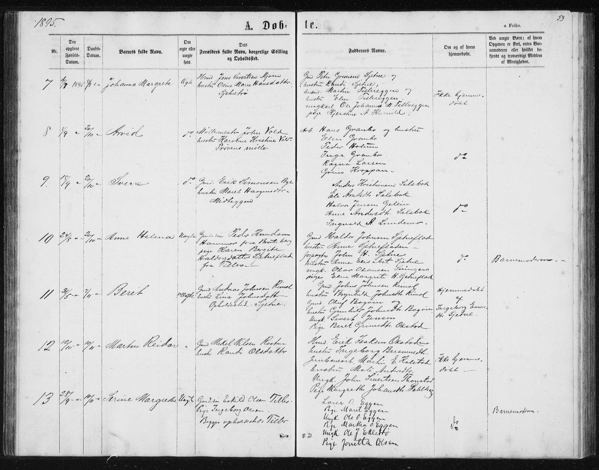 Ministerialprotokoller, klokkerbøker og fødselsregistre - Sør-Trøndelag, SAT/A-1456/621/L0459: Parish register (copy) no. 621C02, 1866-1895, p. 53