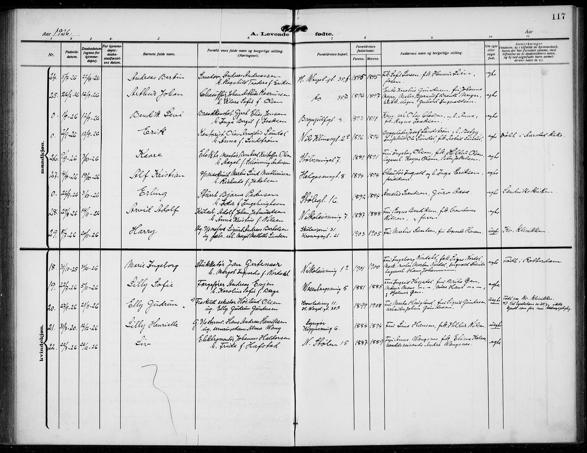 Mariakirken Sokneprestembete, AV/SAB-A-76901/H/Hab/L0006: Parish register (copy) no. A 6, 1909-1939, p. 117