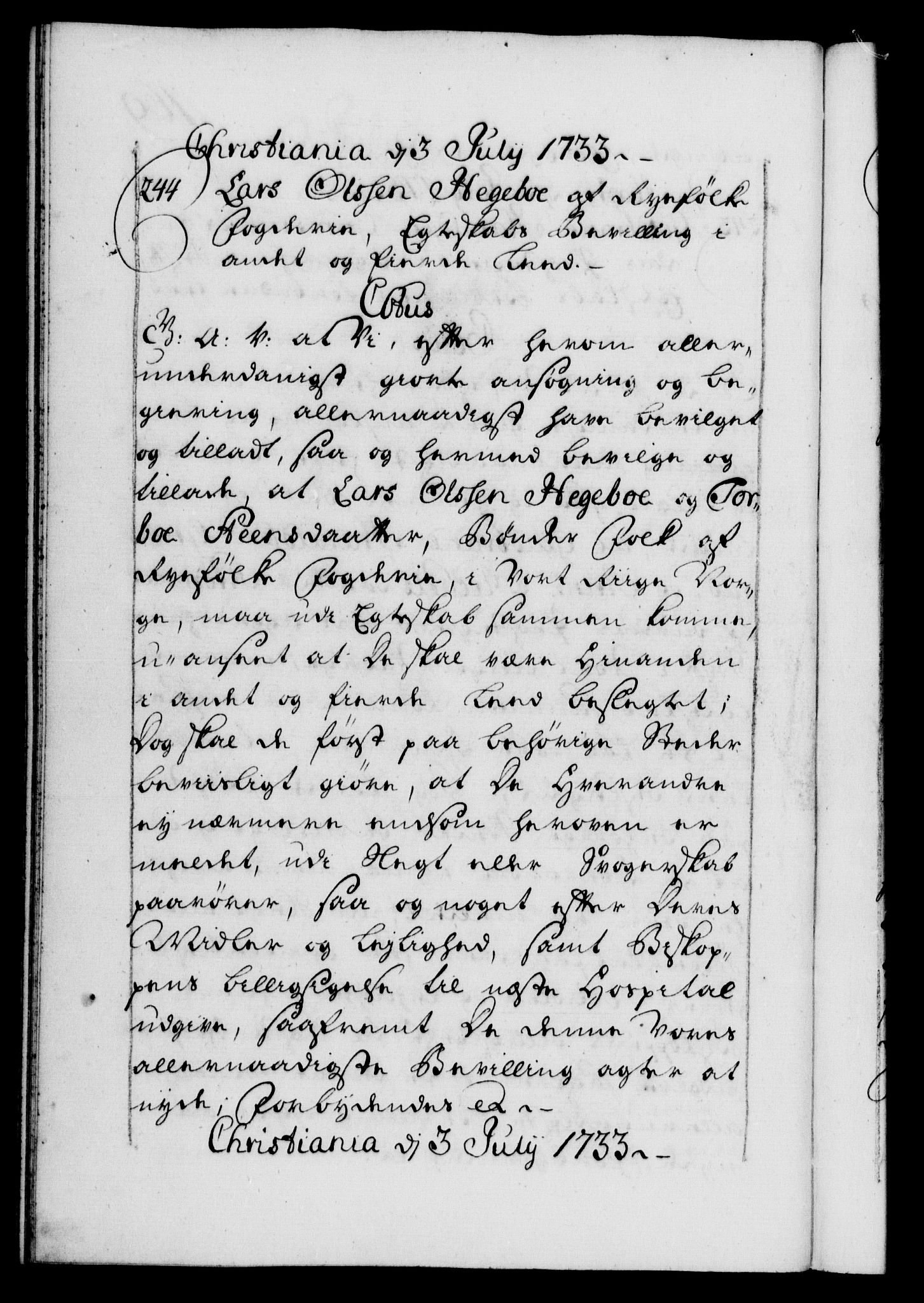 Danske Kanselli 1572-1799, AV/RA-EA-3023/F/Fc/Fca/Fcaa/L0028: Norske registre, 1733-1734, p. 169b