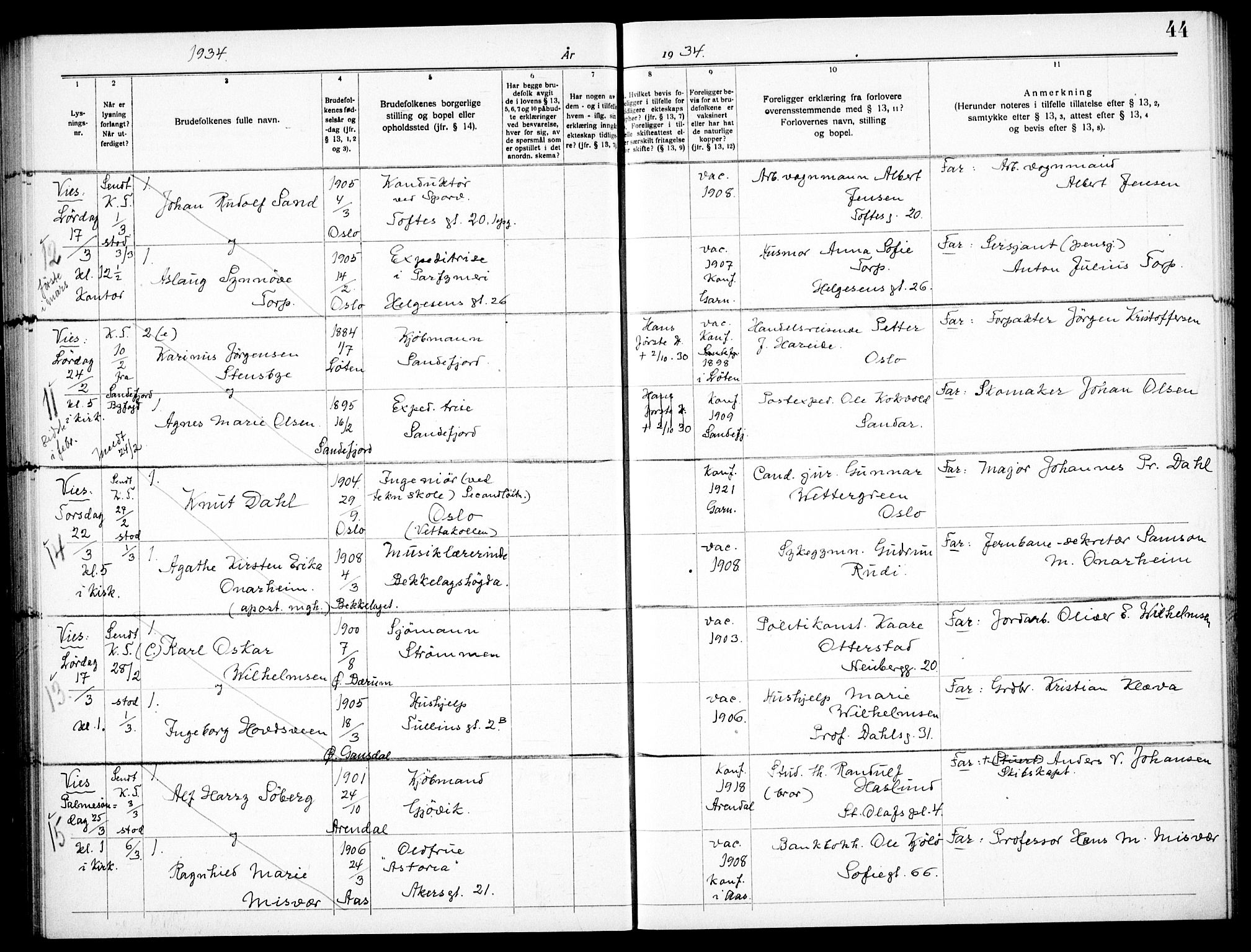 Garnisonsmenigheten Kirkebøker, AV/SAO-A-10846/H/Ha/L0011: Banns register no. I 11, 1932-1936, p. 44