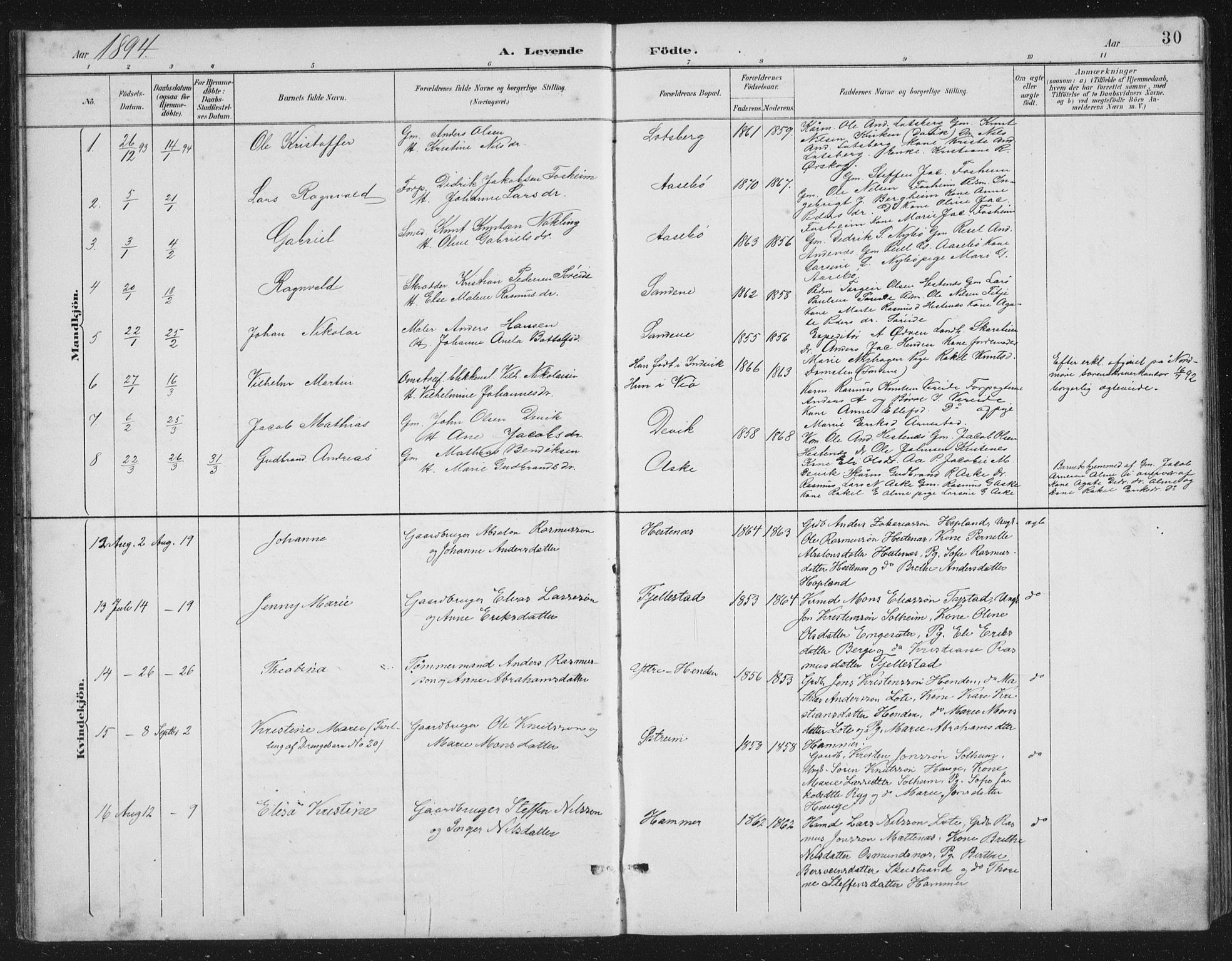 Gloppen sokneprestembete, SAB/A-80101/H/Hab/Habb/L0002: Parish register (copy) no. B 2, 1889-1909, p. 30