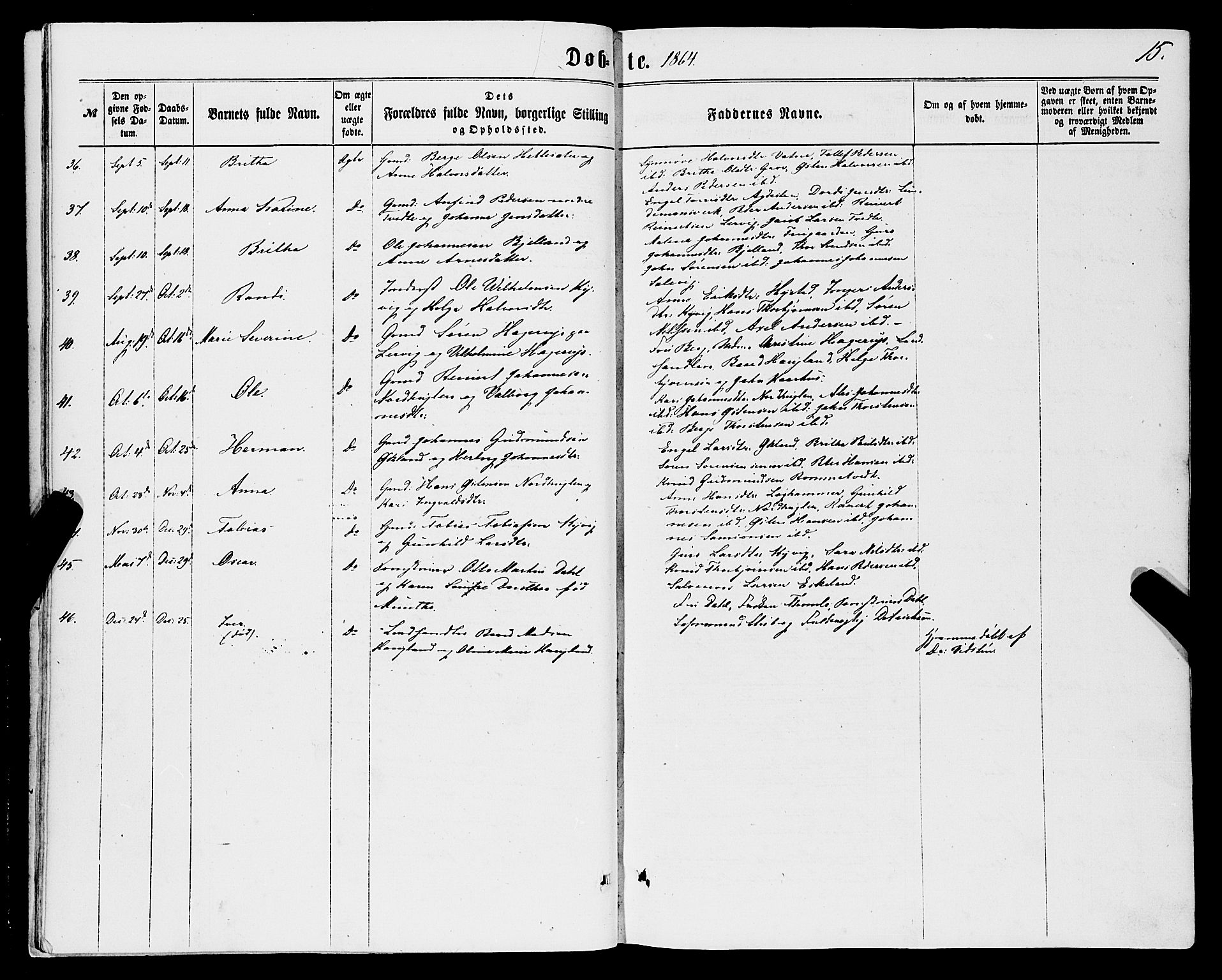 Stord sokneprestembete, AV/SAB-A-78201/H/Haa: Parish register (official) no. B 1, 1862-1877, p. 15