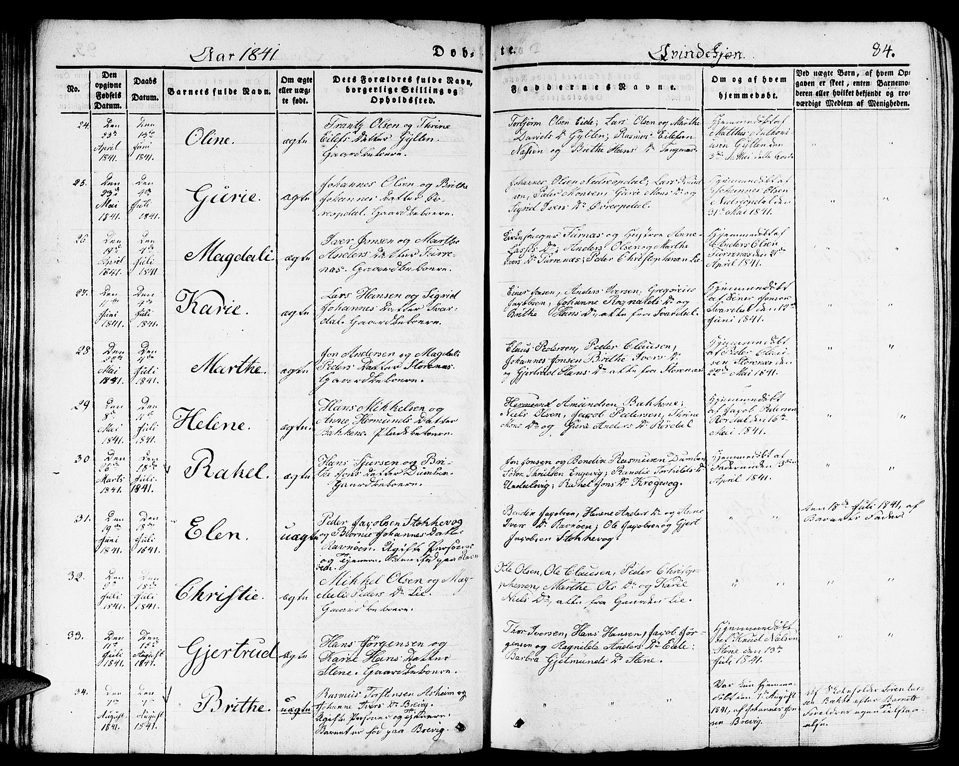 Gulen sokneprestembete, AV/SAB-A-80201/H/Haa/Haaa/L0020: Parish register (official) no. A 20, 1837-1847, p. 84