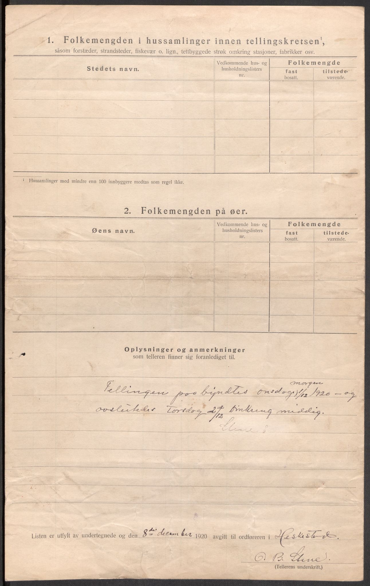 SAST, 1920 census for Heskestad, 1920, p. 20
