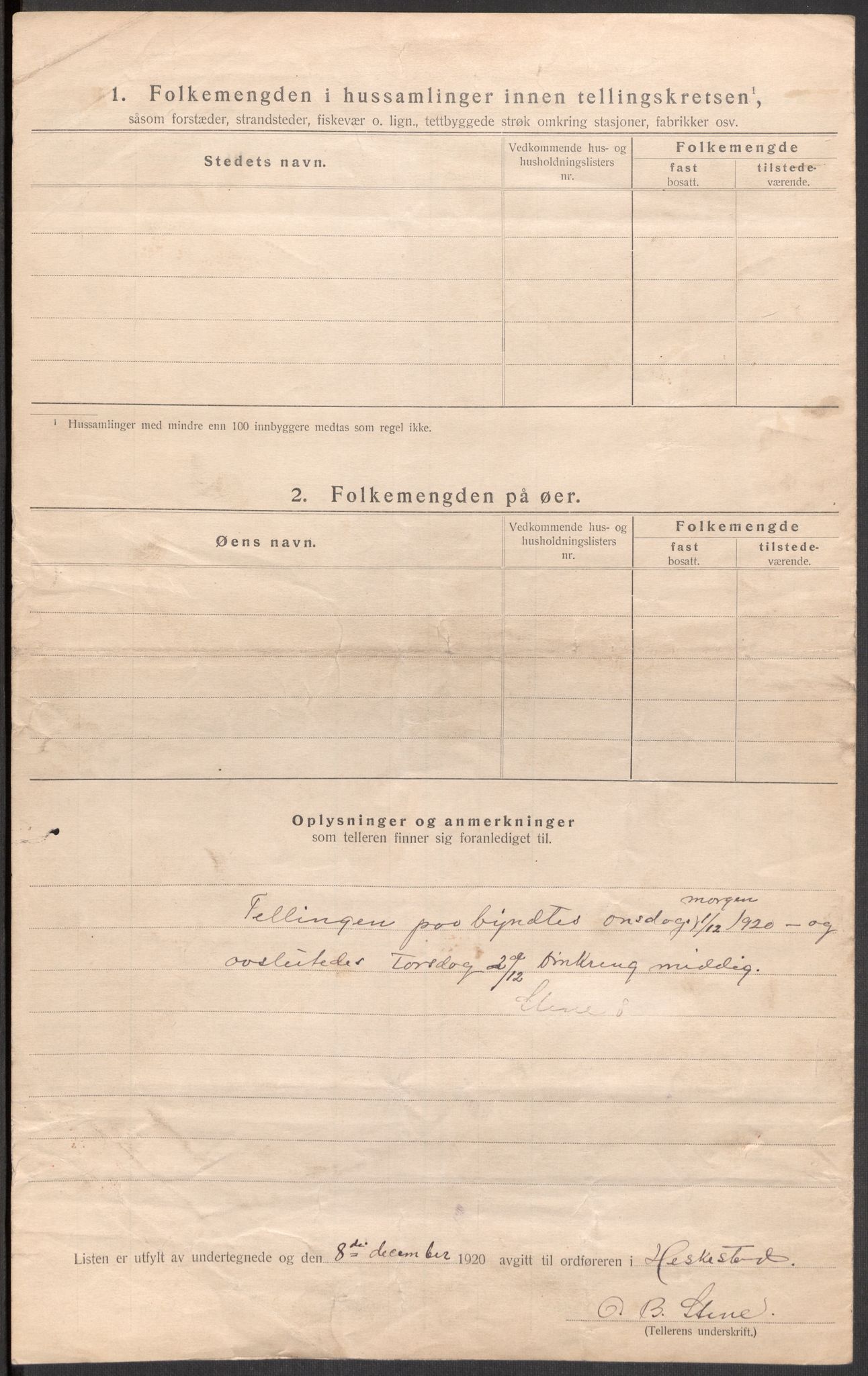 SAST, 1920 census for Heskestad, 1920, p. 20