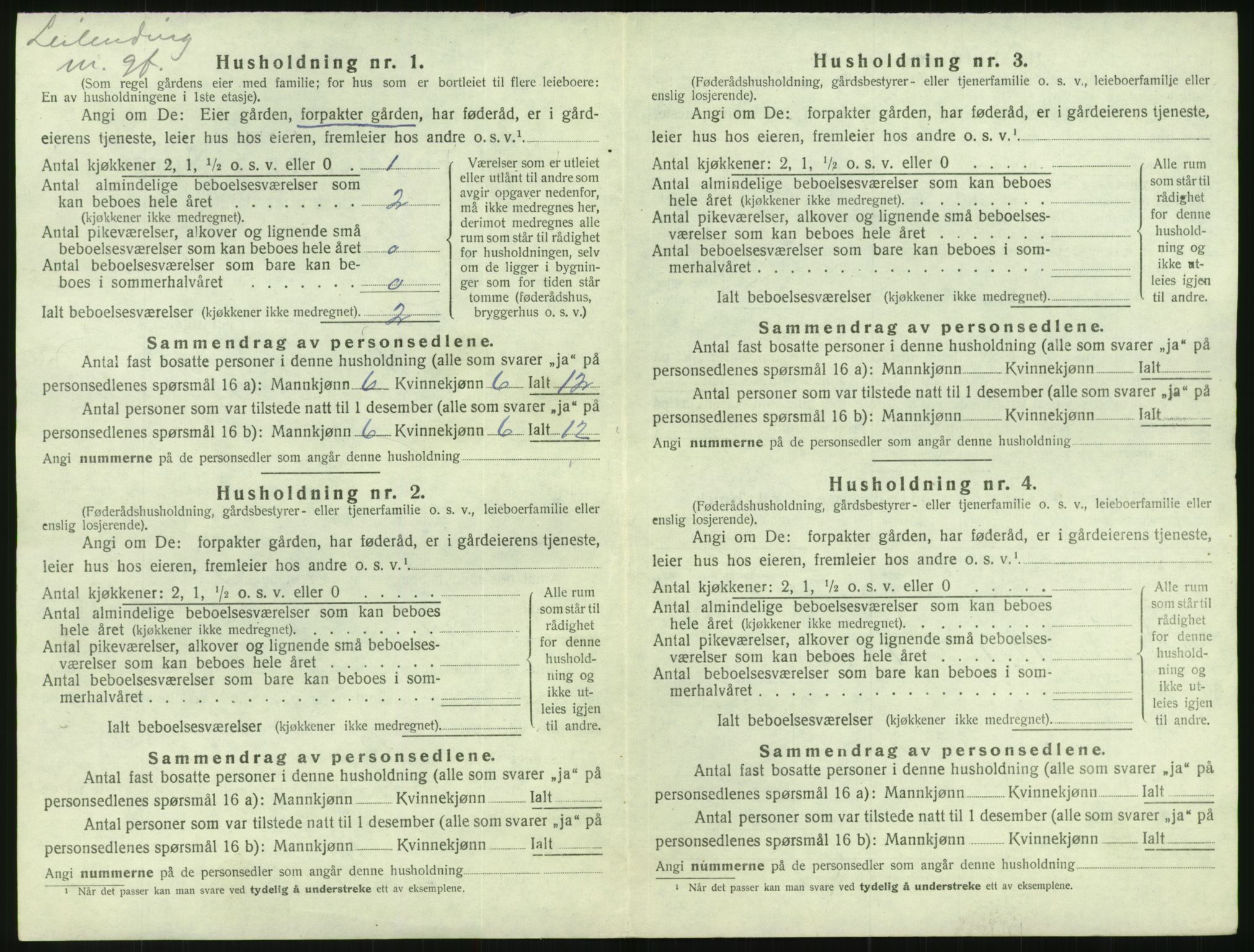 SAK, 1920 census for Tovdal, 1920, p. 20