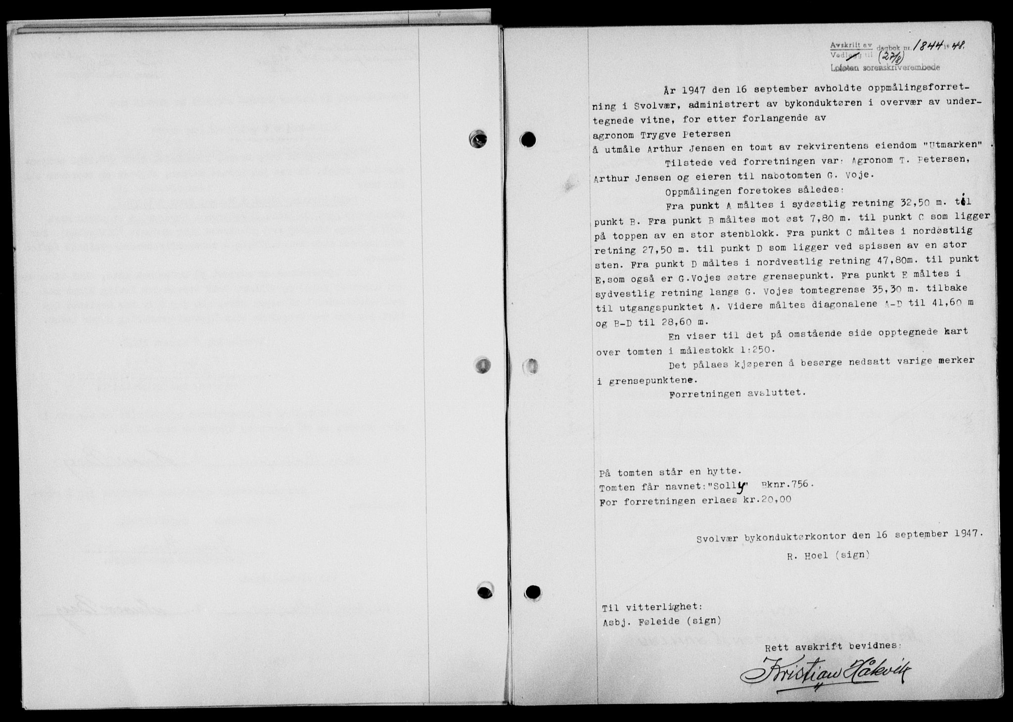 Lofoten sorenskriveri, SAT/A-0017/1/2/2C/L0019a: Mortgage book no. 19a, 1948-1948, Diary no: : 1844/1948