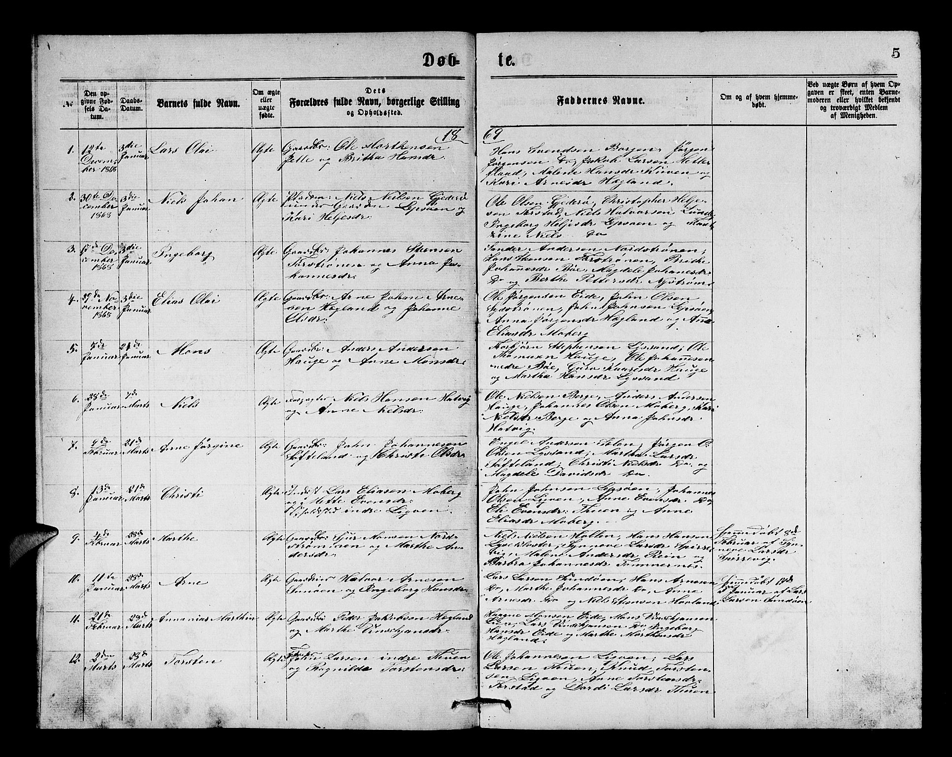 Os sokneprestembete, AV/SAB-A-99929: Parish register (copy) no. A 1, 1869-1879, p. 4