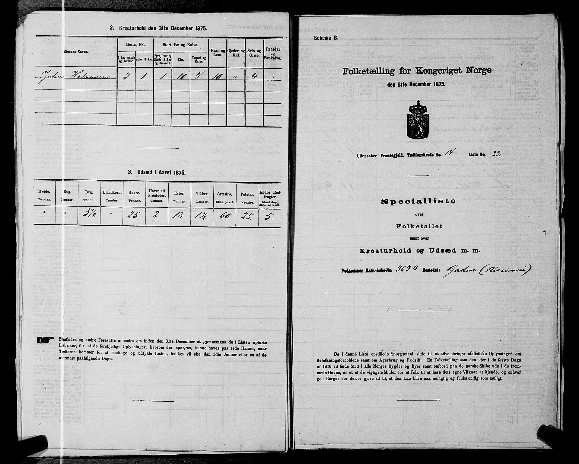 RA, 1875 census for 0235P Ullensaker, 1875, p. 2039