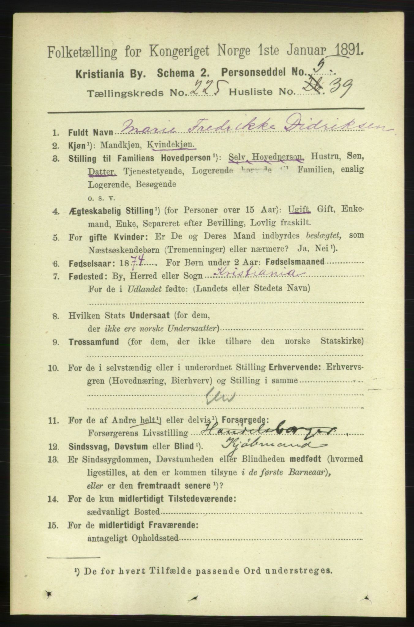 RA, 1891 census for 0301 Kristiania, 1891, p. 137284