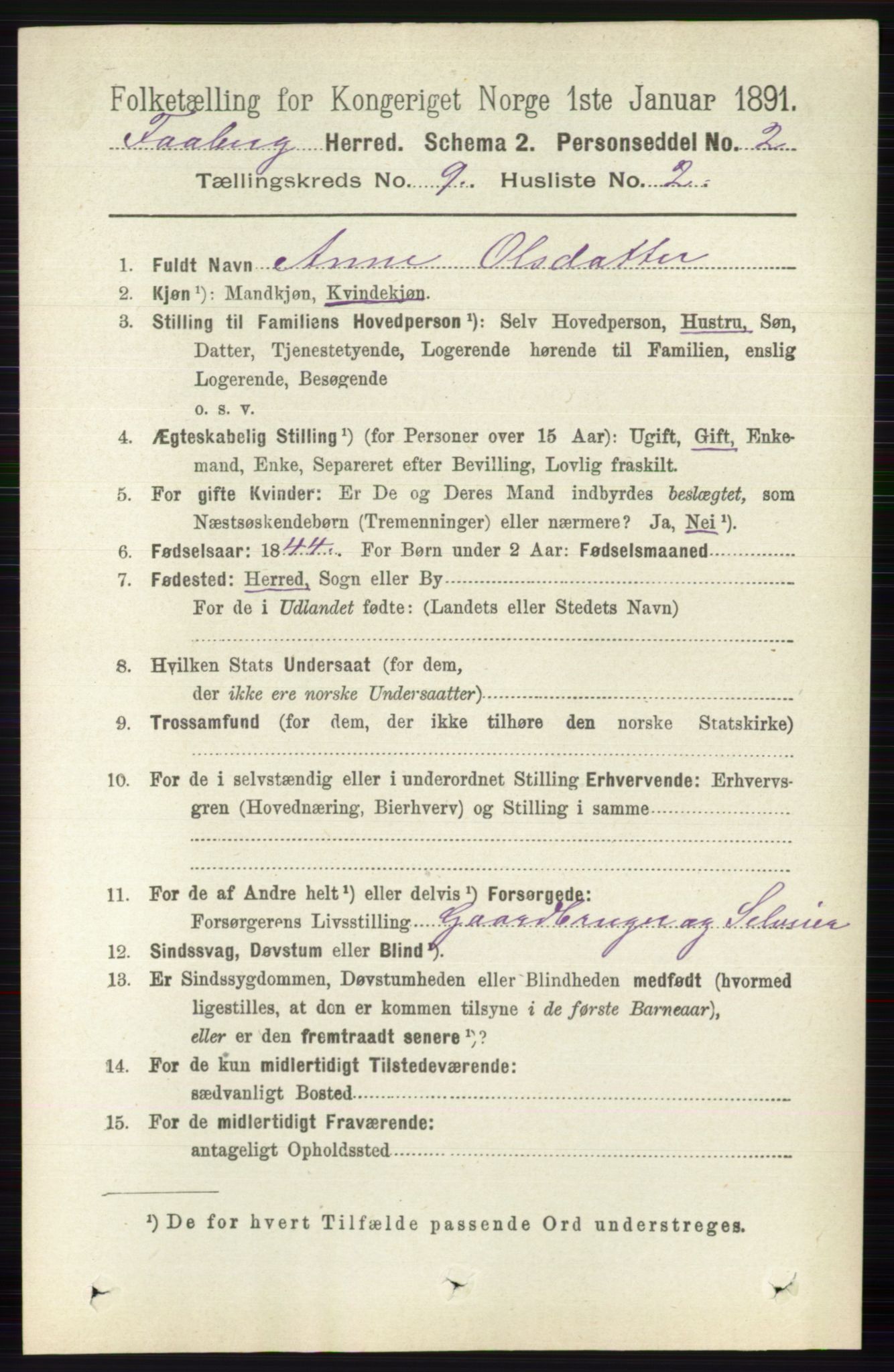 RA, 1891 census for 0524 Fåberg, 1891, p. 3890