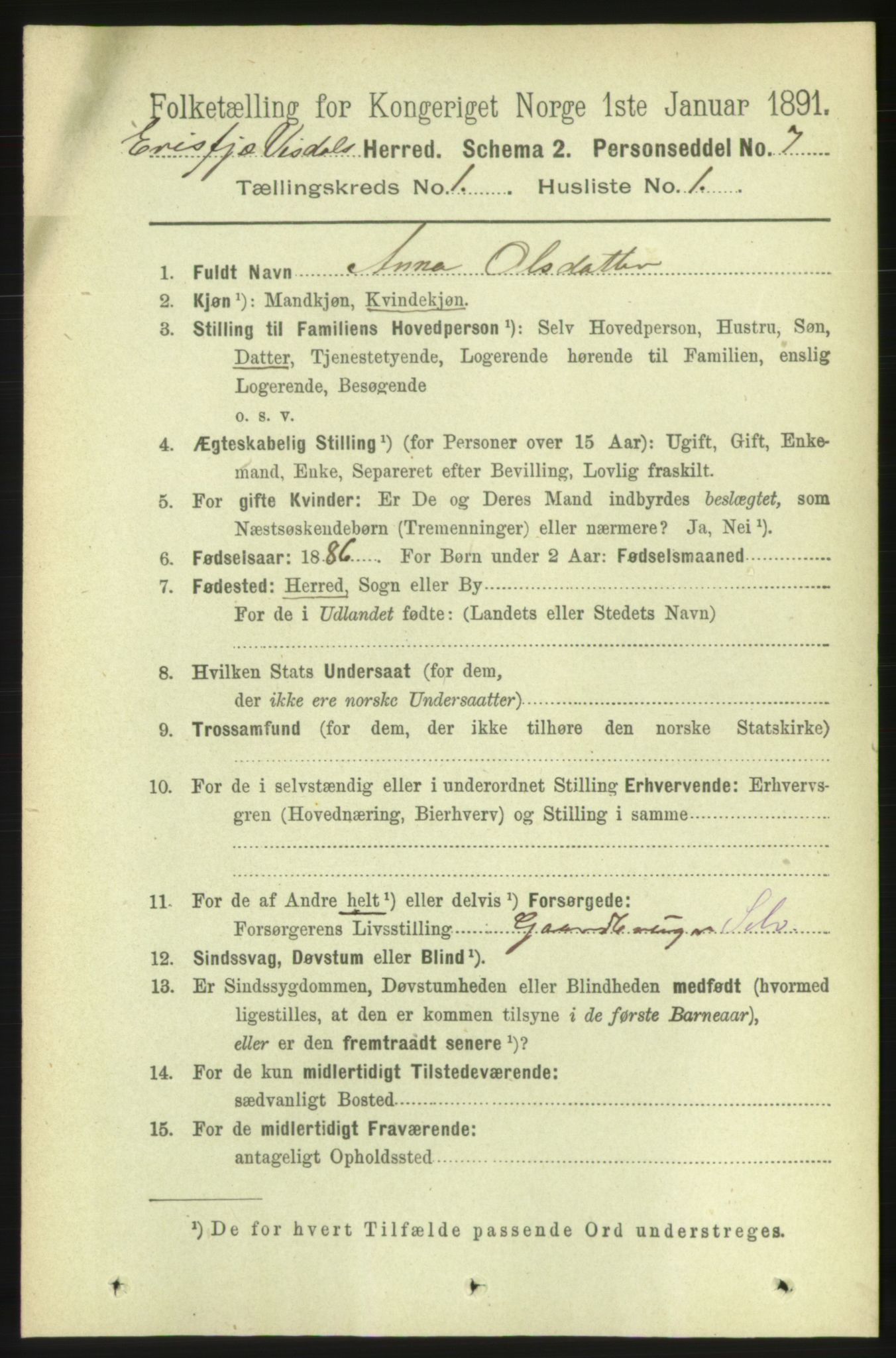 RA, 1891 census for 1542 Eresfjord og Vistdal, 1891, p. 72