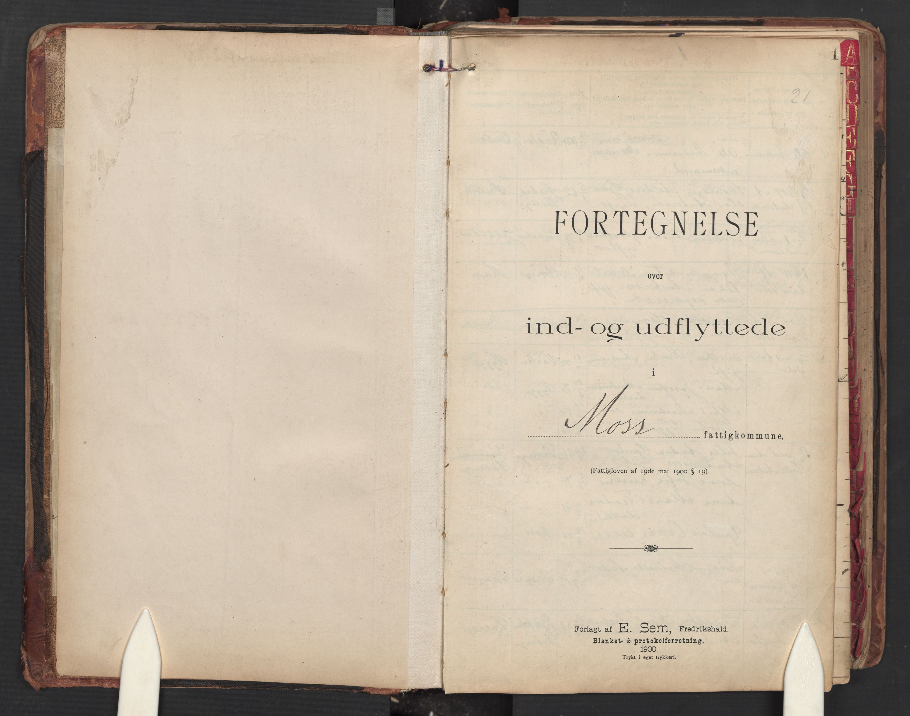 Moss folkeregister, SAO/A-10020/J/L0001: Inn- og utflyttede i Moss fattigkommune, 1901-1905, p. 1