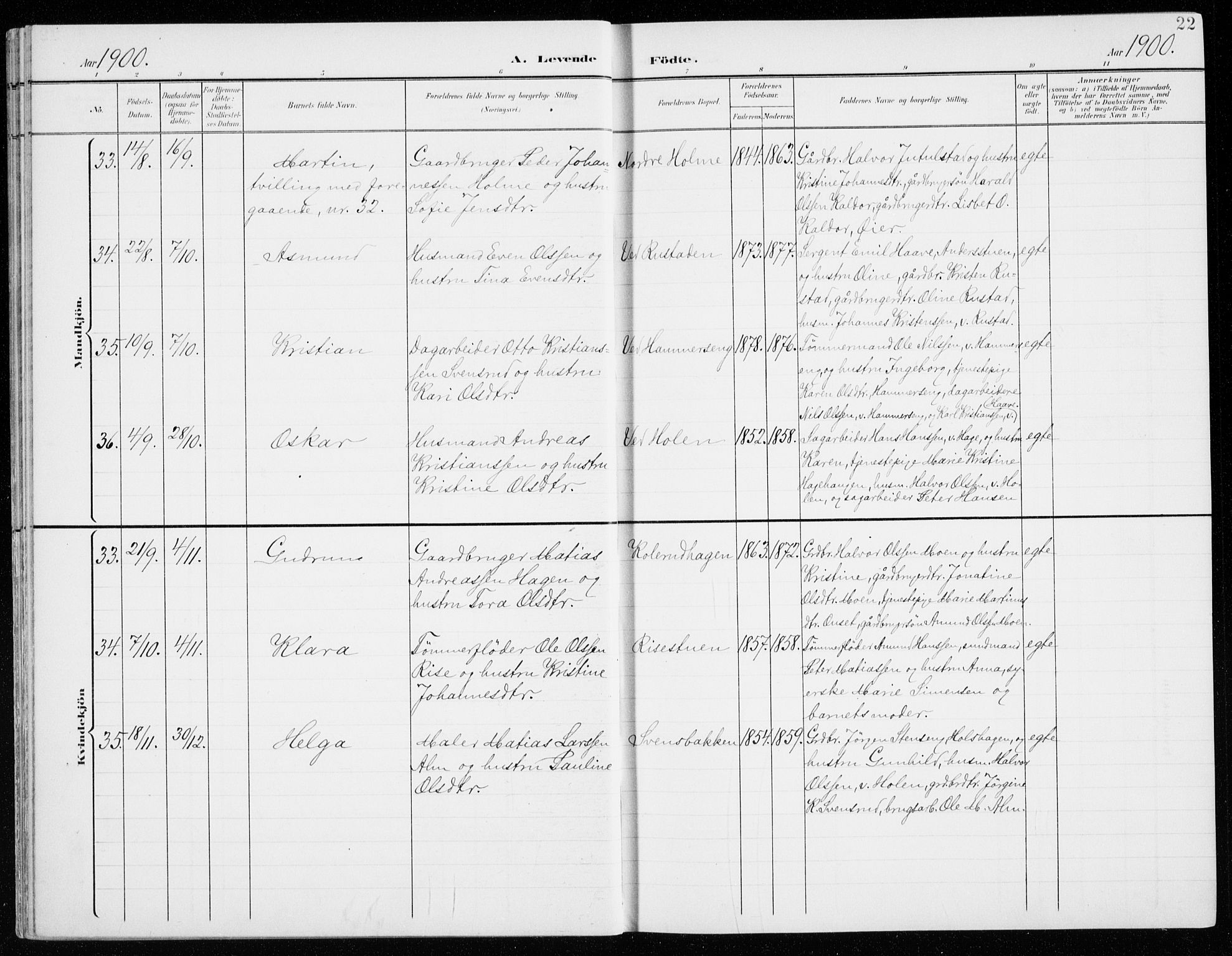 Fåberg prestekontor, AV/SAH-PREST-086/H/Ha/Haa/L0011: Parish register (official) no. 11, 1899-1913, p. 22