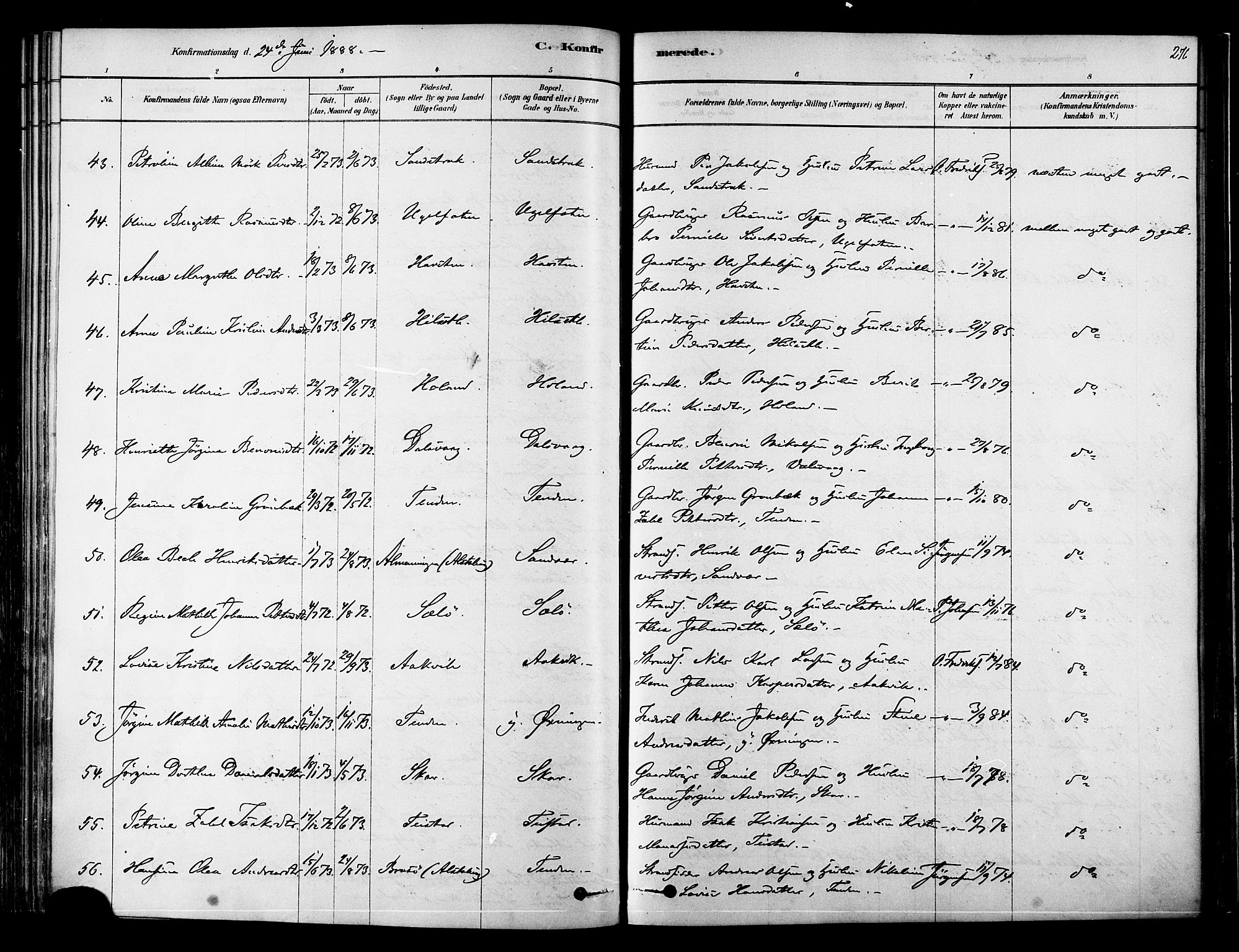 Ministerialprotokoller, klokkerbøker og fødselsregistre - Nordland, AV/SAT-A-1459/834/L0507: Parish register (official) no. 834A05, 1878-1892, p. 276