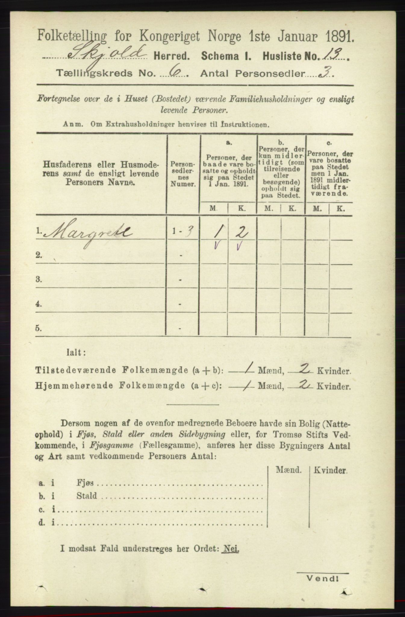 RA, 1891 census for 1154 Skjold, 1891, p. 962