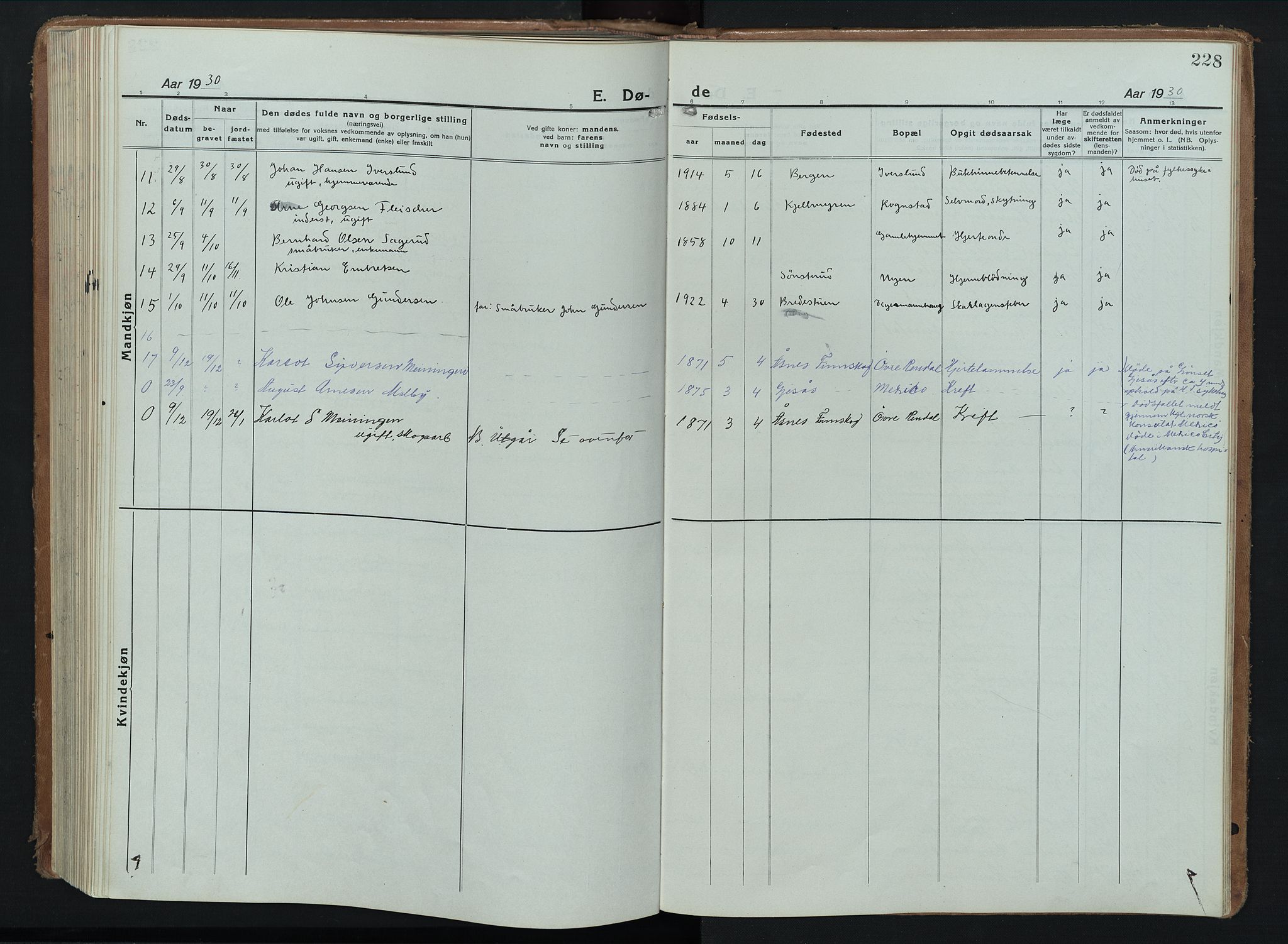 Åsnes prestekontor, AV/SAH-PREST-042/H/Ha/Hab/L0012: Parish register (copy) no. 12, 1921-1942, p. 228