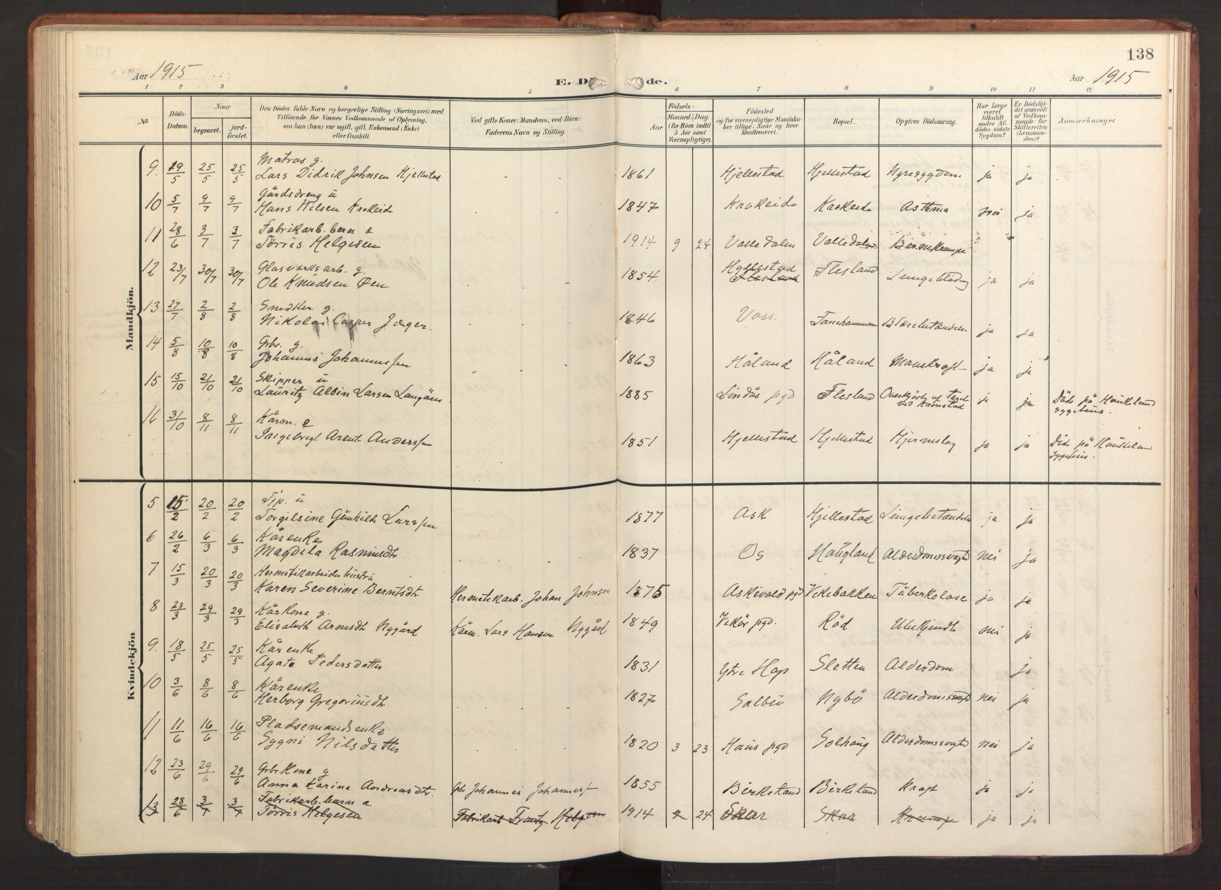 Fana Sokneprestembete, AV/SAB-A-75101/H/Haa/Haab/L0004: Parish register (official) no. B 4, 1908-1915, p. 138