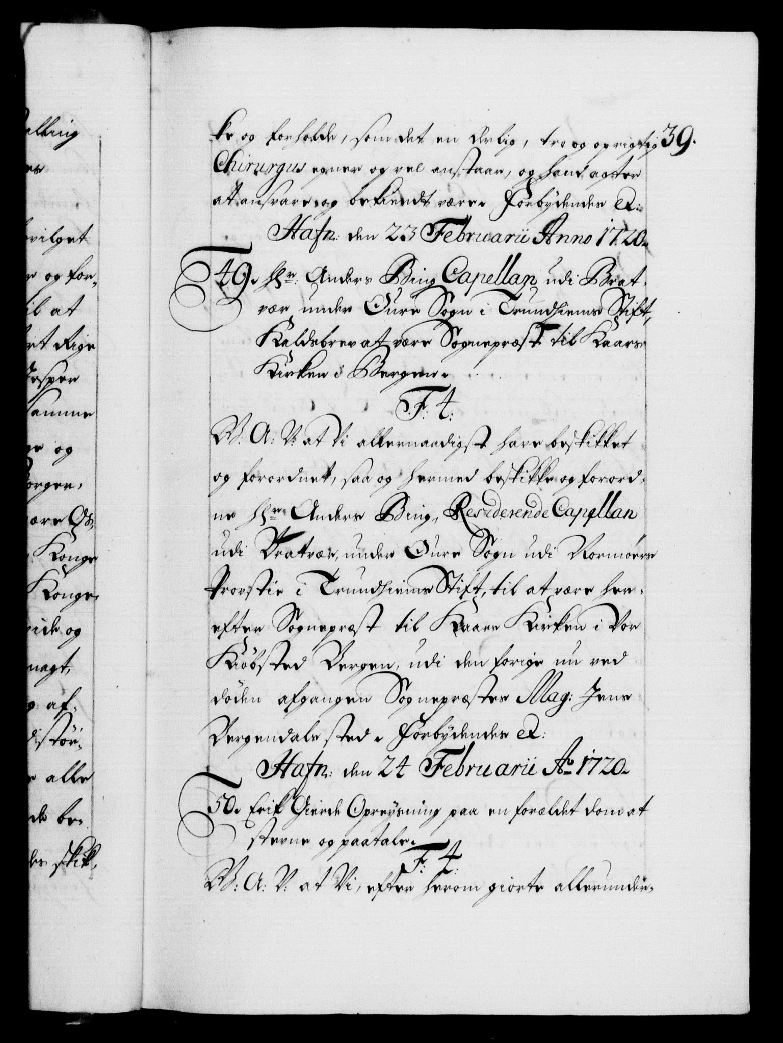 Danske Kanselli 1572-1799, AV/RA-EA-3023/F/Fc/Fca/Fcaa/L0023: Norske registre, 1720-1722, p. 39a