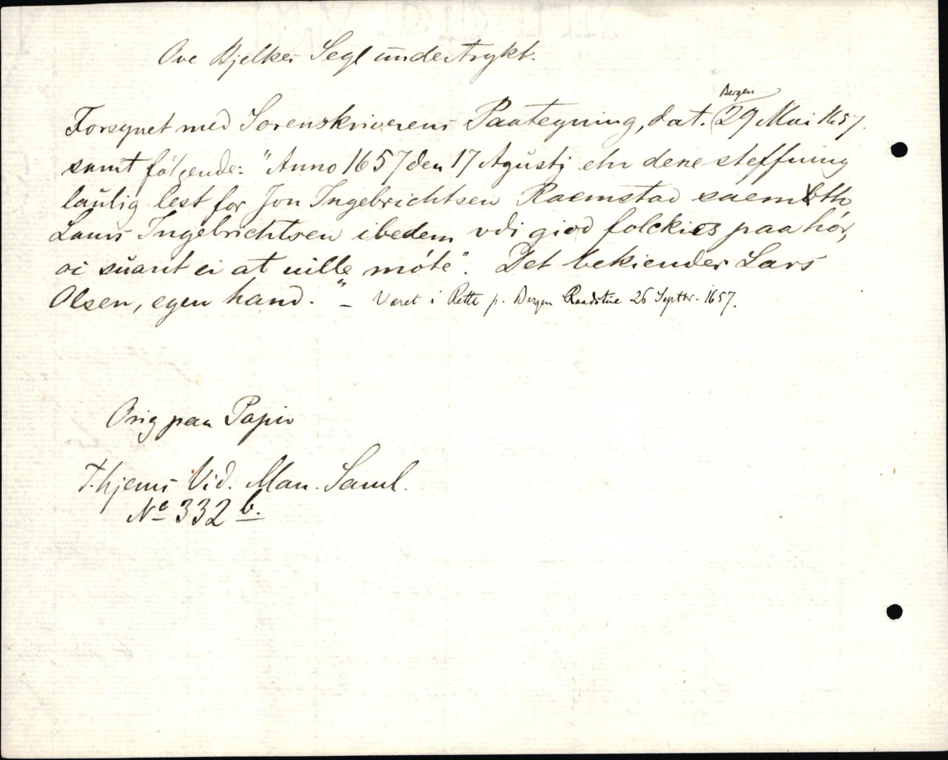 Riksarkivets diplomsamling, AV/RA-EA-5965/F35/F35d/L0004: Innlånte diplomer, seddelregister, 1643-1660, p. 498