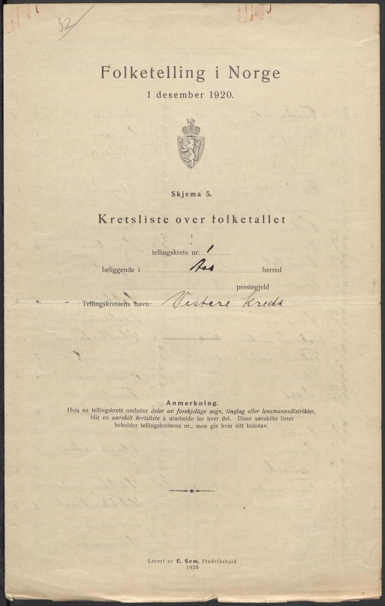 SAO, 1920 census for Ås, 1920, p. 6