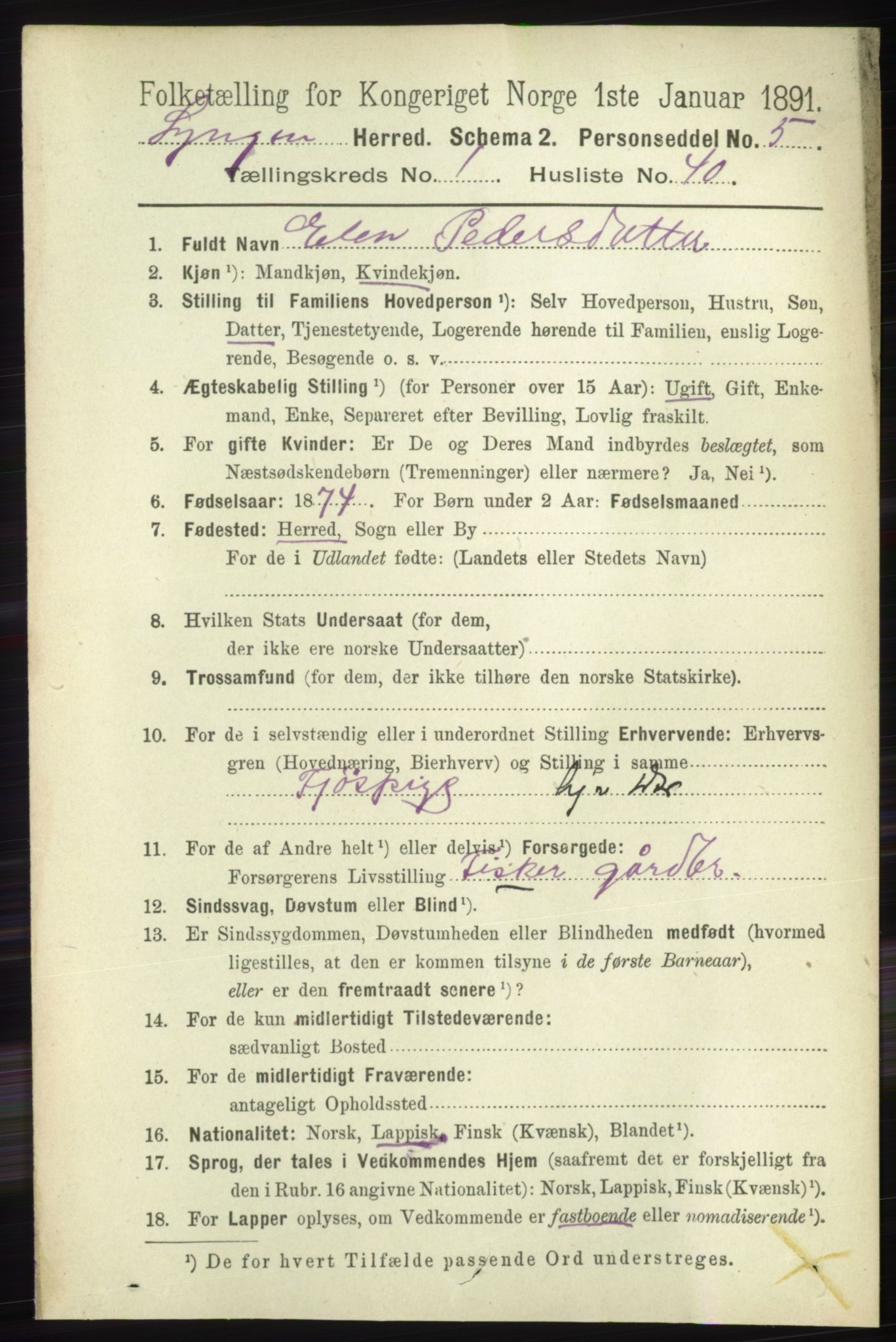 RA, 1891 census for 1938 Lyngen, 1891, p. 543