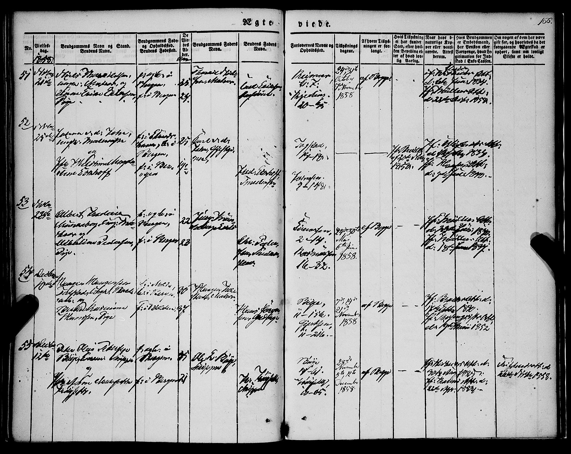 Nykirken Sokneprestembete, AV/SAB-A-77101/H/Haa/L0031: Parish register (official) no. D 1, 1834-1861, p. 166
