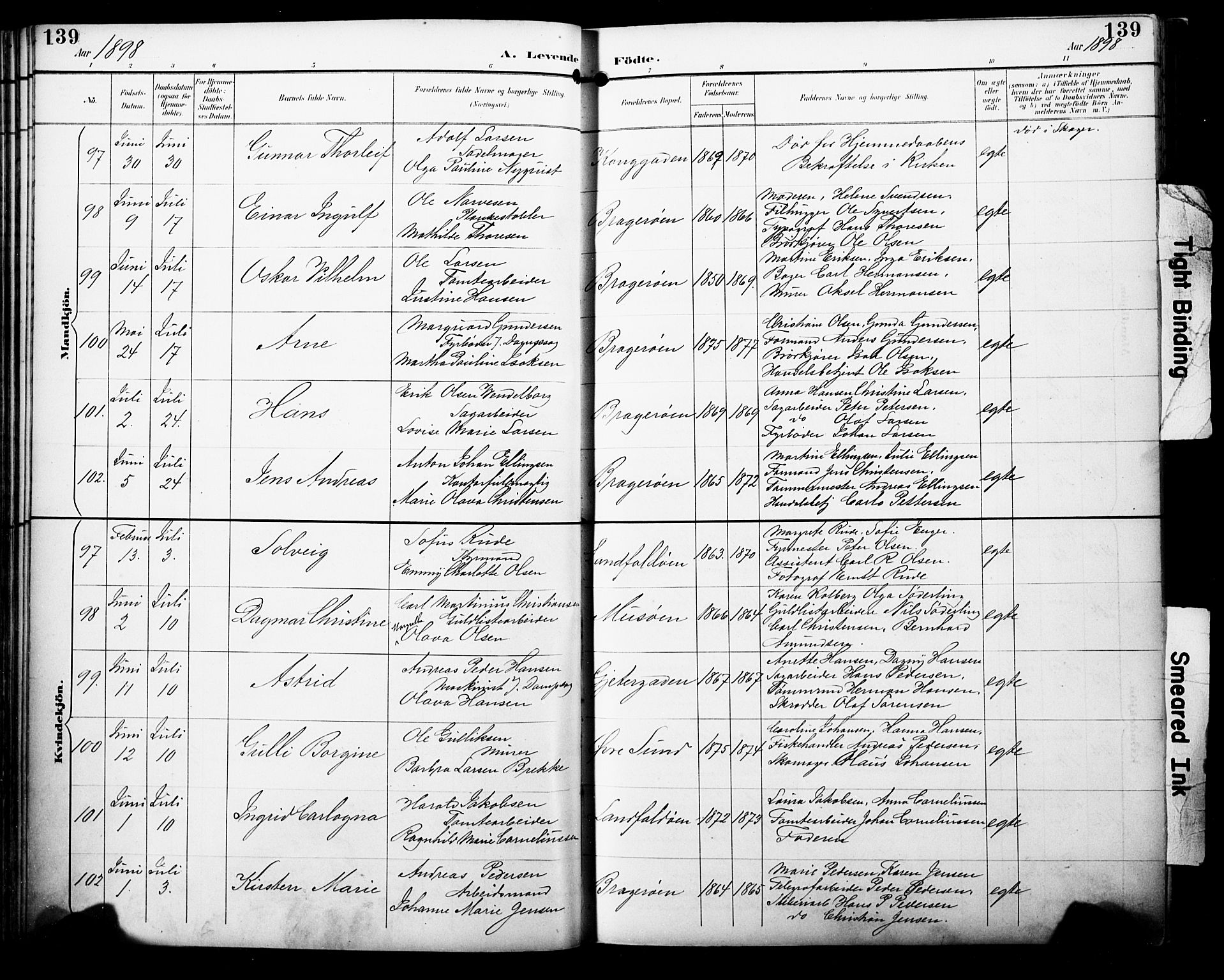 Bragernes kirkebøker, AV/SAKO-A-6/F/Fb/L0008: Parish register (official) no. II 8, 1894-1902, p. 139