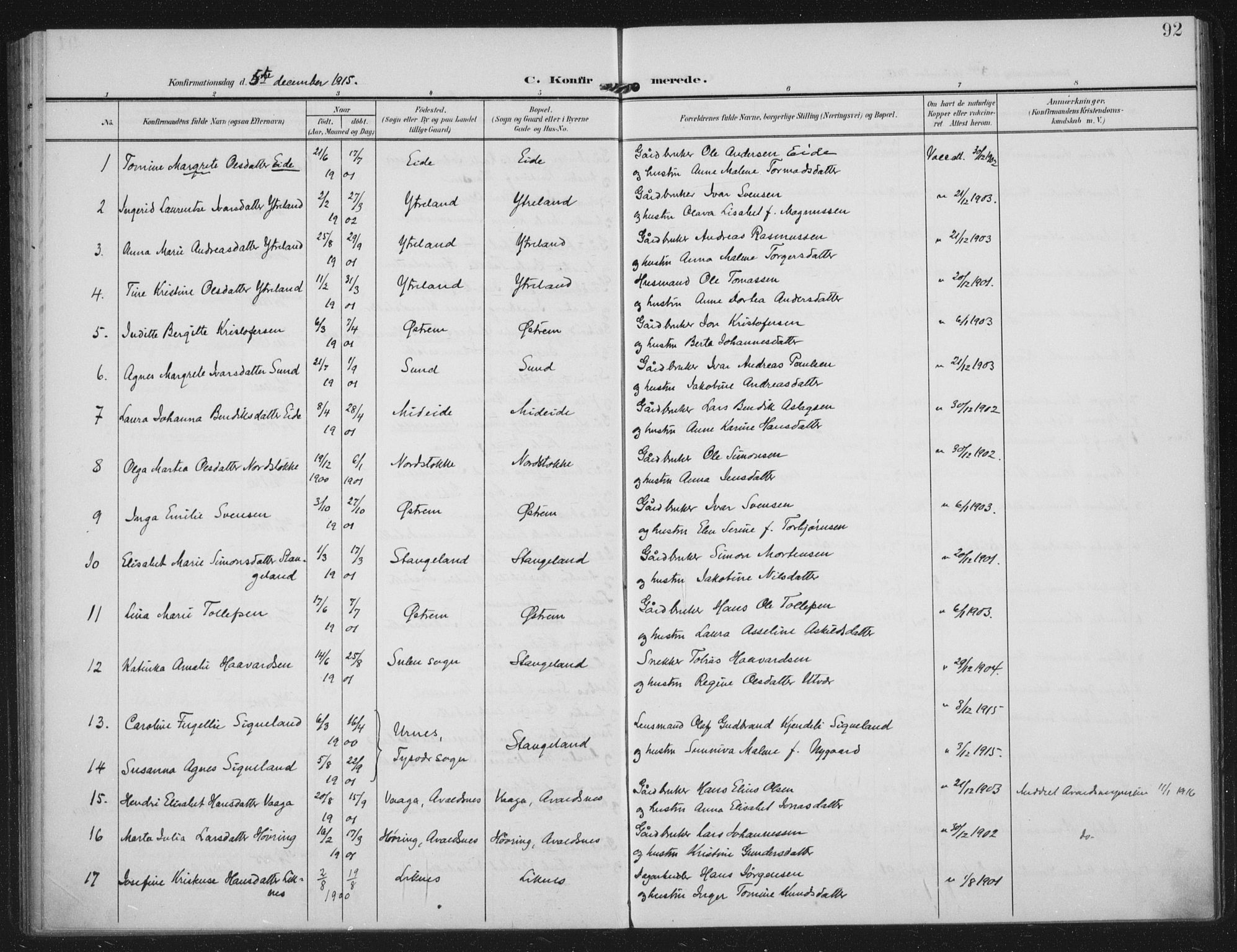 Kopervik sokneprestkontor, AV/SAST-A-101850/H/Ha/Haa/L0003: Parish register (official) no. A 3, 1906-1924, p. 92