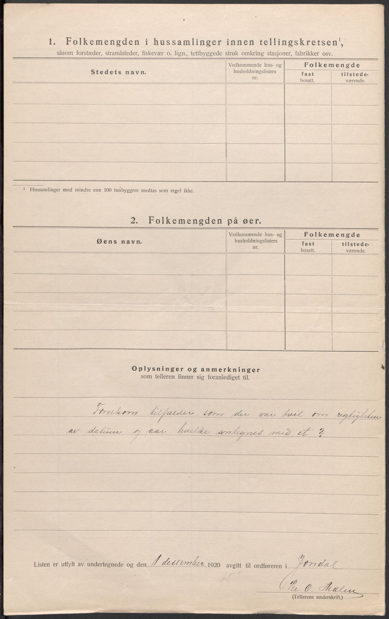 SAB, 1920 census for Jondal, 1920, p. 7