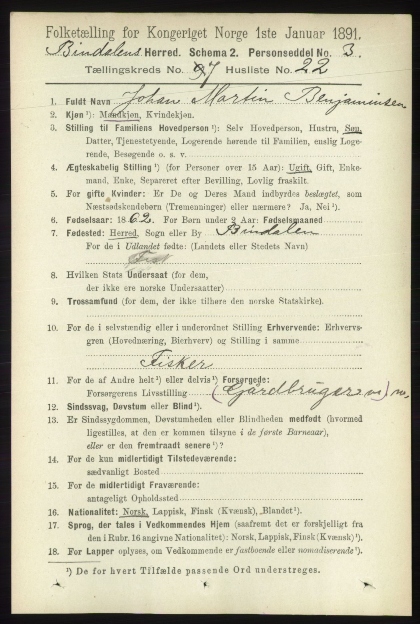 RA, 1891 census for 1811 Bindal, 1891, p. 2390