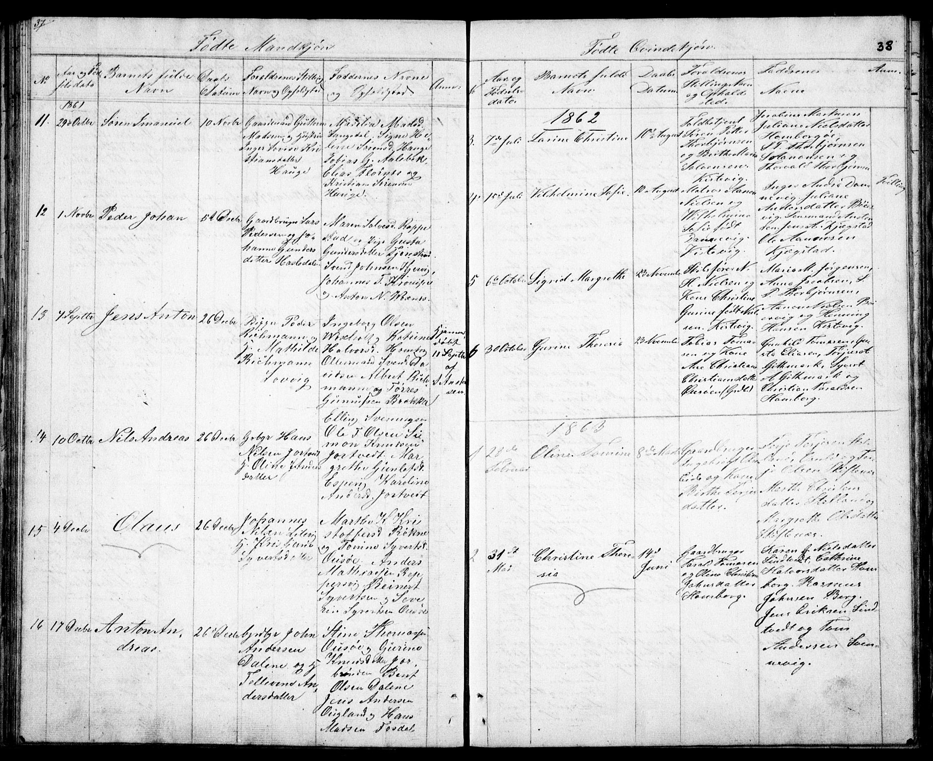 Hommedal sokneprestkontor, AV/SAK-1111-0023/F/Fb/Fba/L0002: Parish register (copy) no. B 2, 1841-1863, p. 38