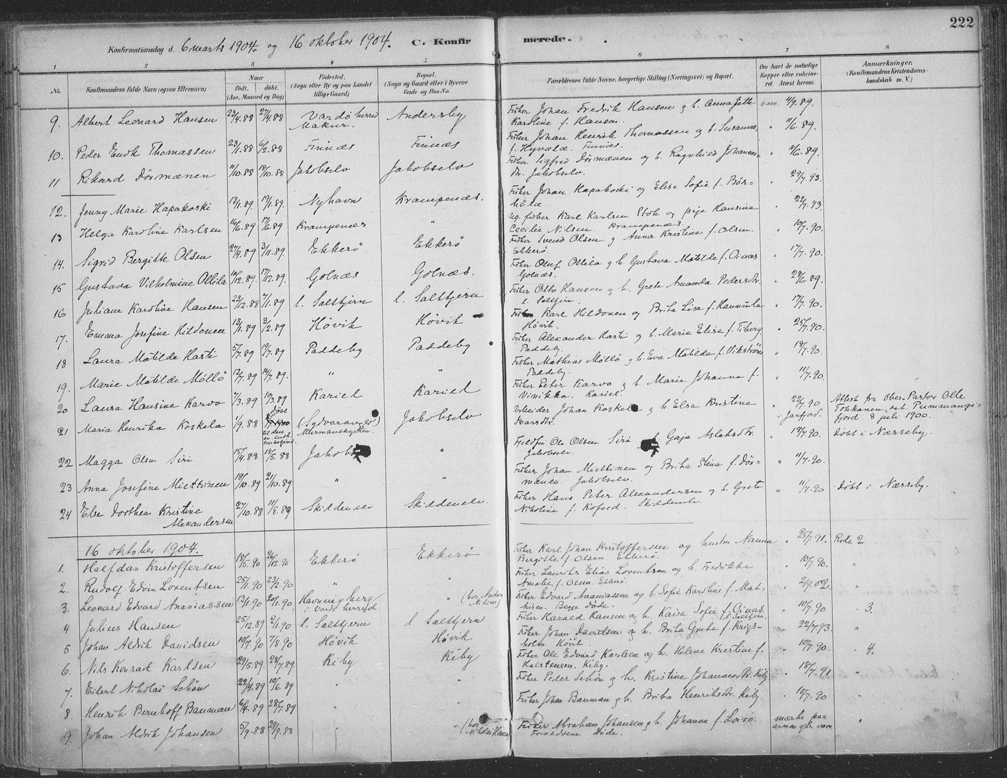 Vadsø sokneprestkontor, SATØ/S-1325/H/Ha/L0009kirke: Parish register (official) no. 9, 1881-1917, p. 222