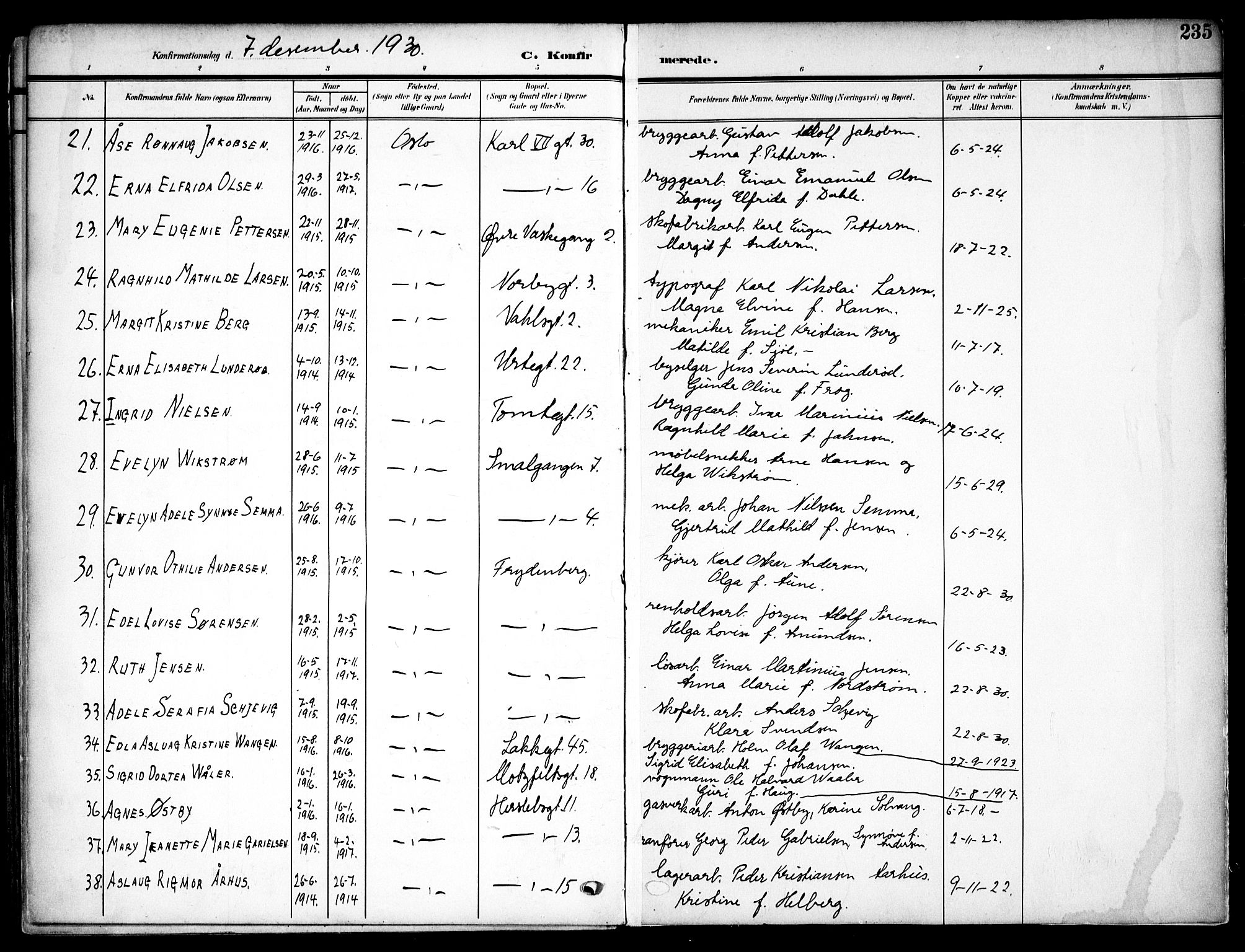 Vaterland prestekontor Kirkebøker, AV/SAO-A-10880/F/Fa/L0001: Parish register (official) no. 1, 1907-1930, p. 235