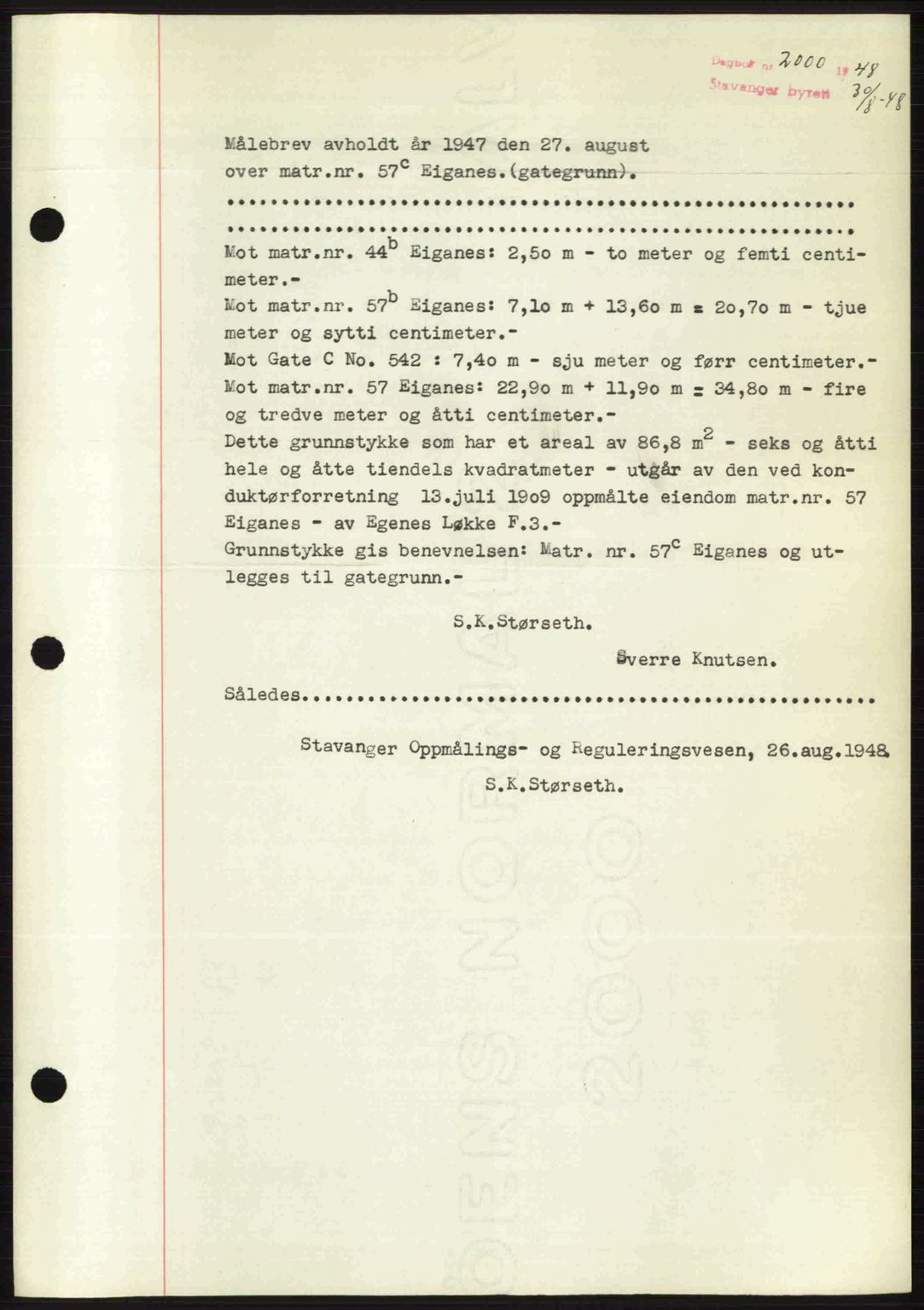 Stavanger byrett, SAST/A-100455/002/G/Gb/L0022: Mortgage book no. A11, 1947-1948, Diary no: : 2000/1948